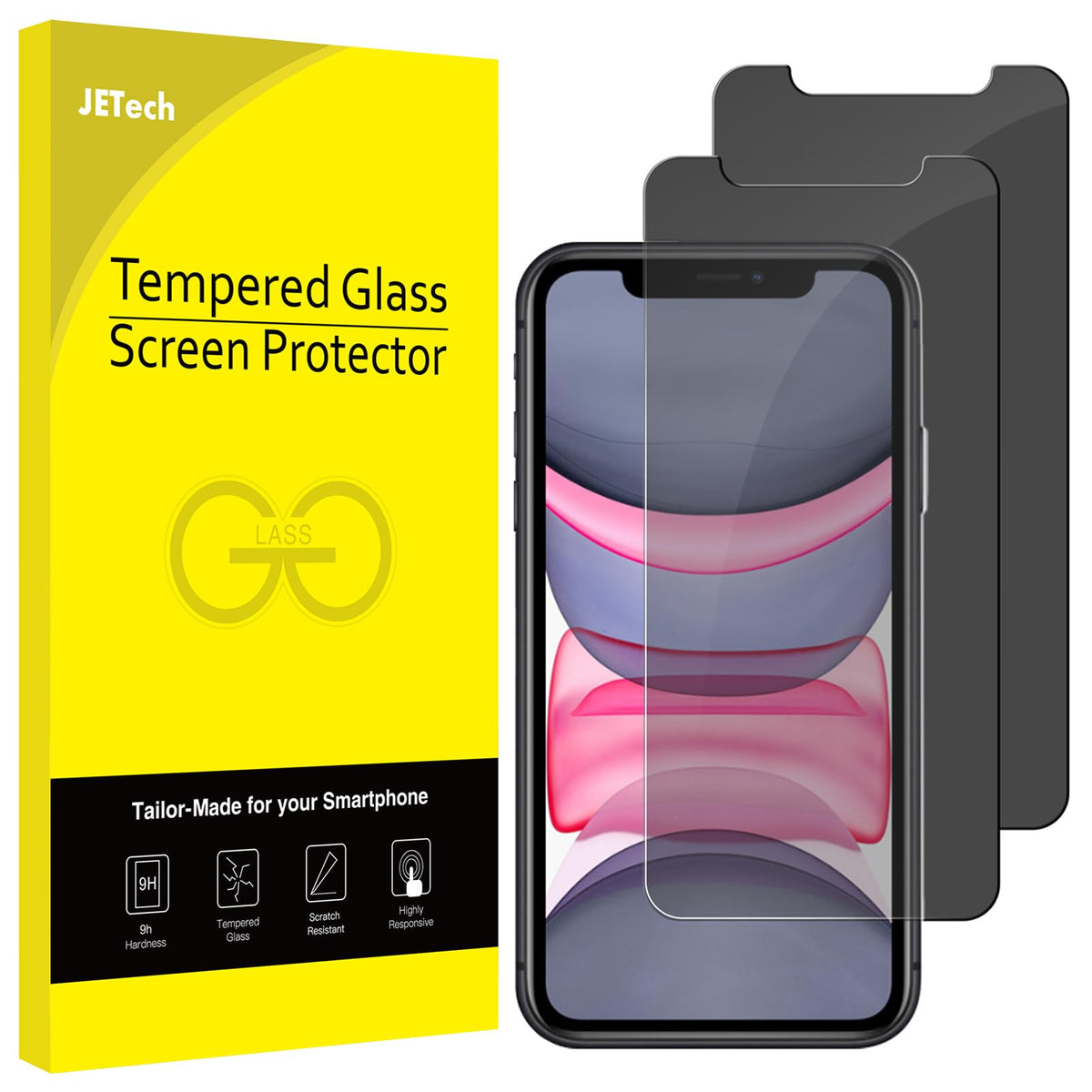 JETech Privacy Screen Protector for iPhone 11/XR, 2-Pack | Anti-Spy Privacy Protection, Tempered Glass, Face ID Compatible