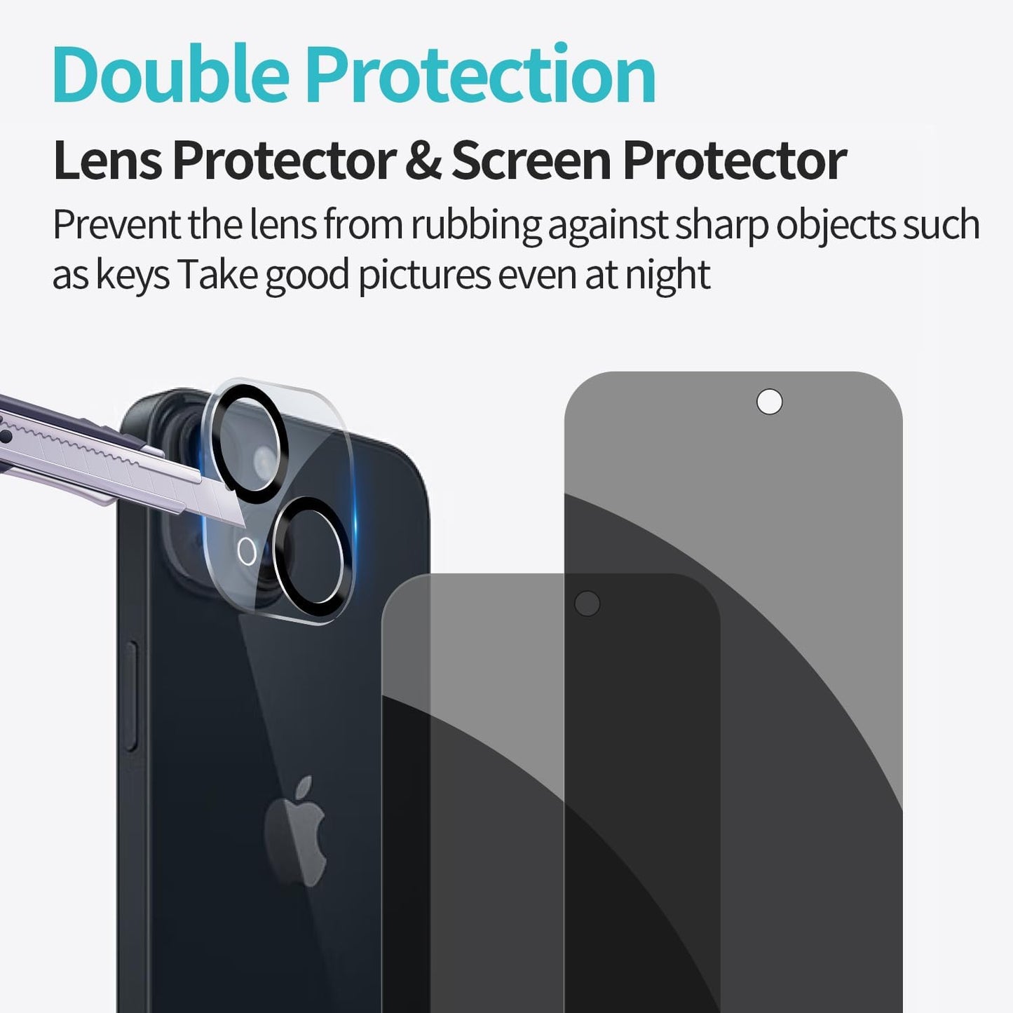 PEHAEL for iPhone 15 Privacy Screen Protector+Camera Lens Protector | Installation kits, Anti-Spy Private, Anti-Scratch, 9H Tempered Glass, Case Friendly, 2+2 Pack, [6.1 inch]