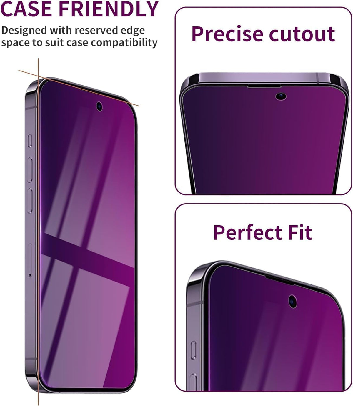 2 Pack Privacy Screen Protector for iPhone 14/13 Pro/13 Tempered Glass 6.1inch Private Saver Purple Anti-Spy Anti-Blue Light Anti-Scratch Full Coverage