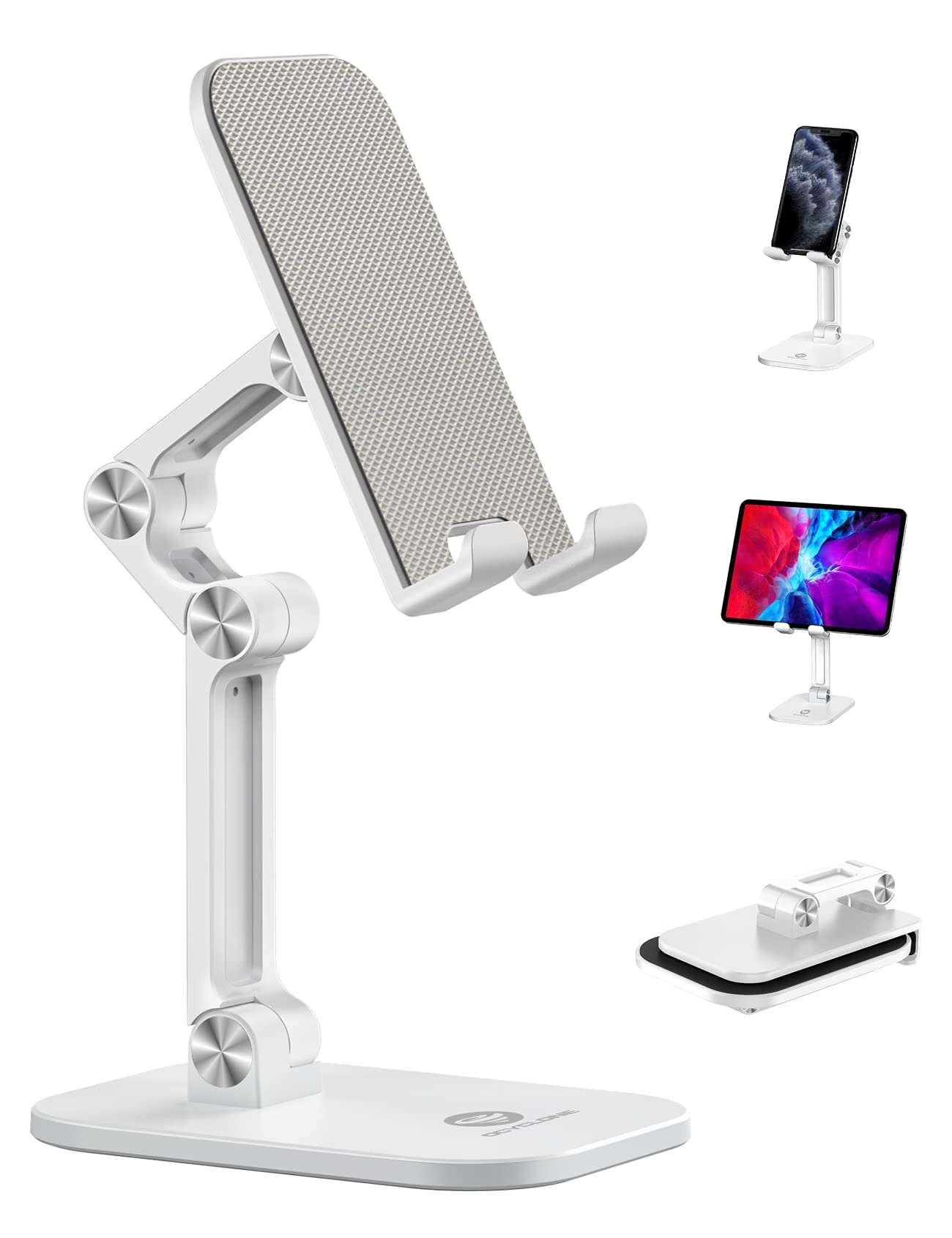 Phone Stand, Foldable Cell Phone Stand Holder for Desk Office Accessories Adjustable Height and Angle iPhone Stand Compatible with 4"-13" Phones iPad Tablet - Black