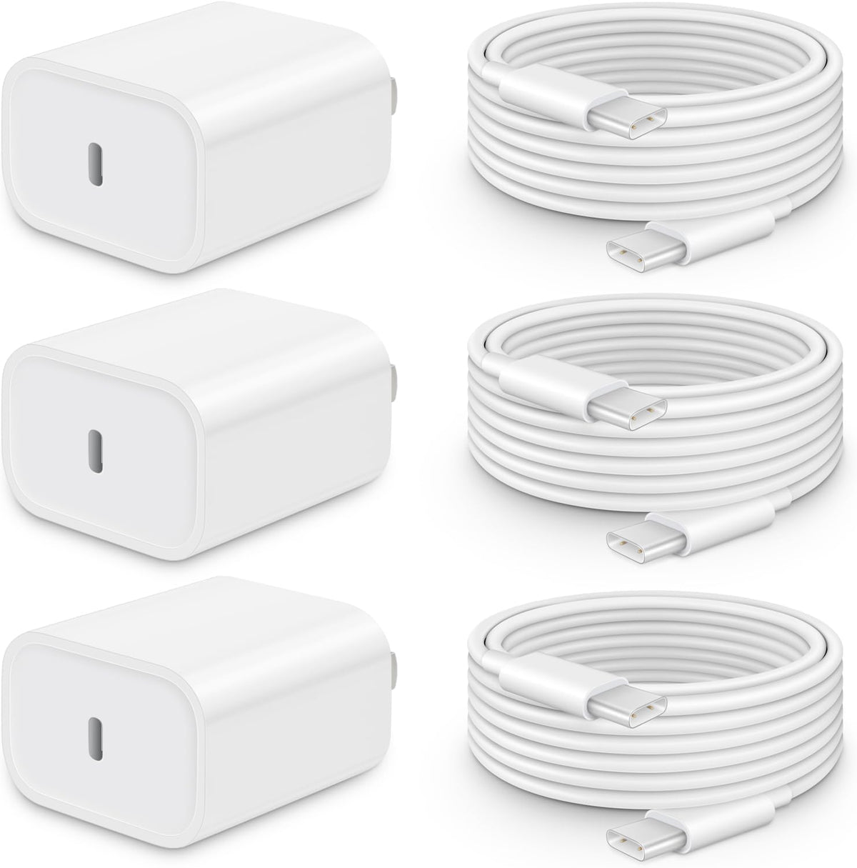 20W Fast Charger for iPhone 17/16/15 with 6FT Cable [3-Pack] | USB-C Wall Charger & C-to-C Cable, Compatible with iPhone 17/16/15 Series, USB-C iPad Pro/Air/Mini & More