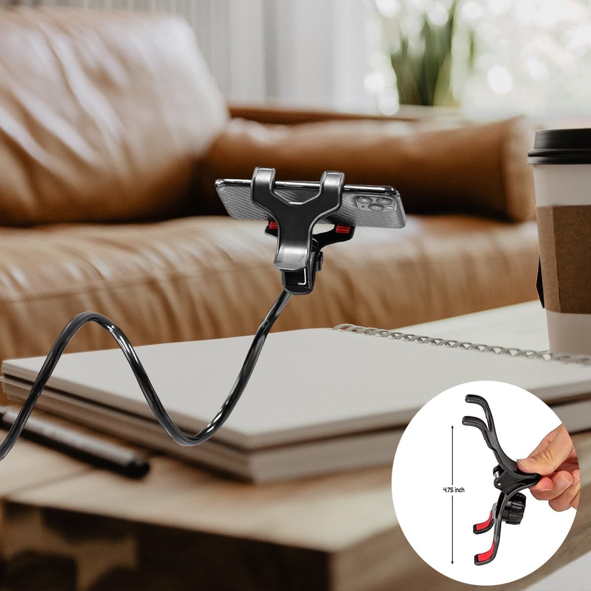 Selfdee Phone Holder for Bed, Gooseneck Clip Adjustable Phone Stand - Universal 360 Flexible Mount for Bedside headboard Lazy Long Arm Clamp Bracket (Style 1)