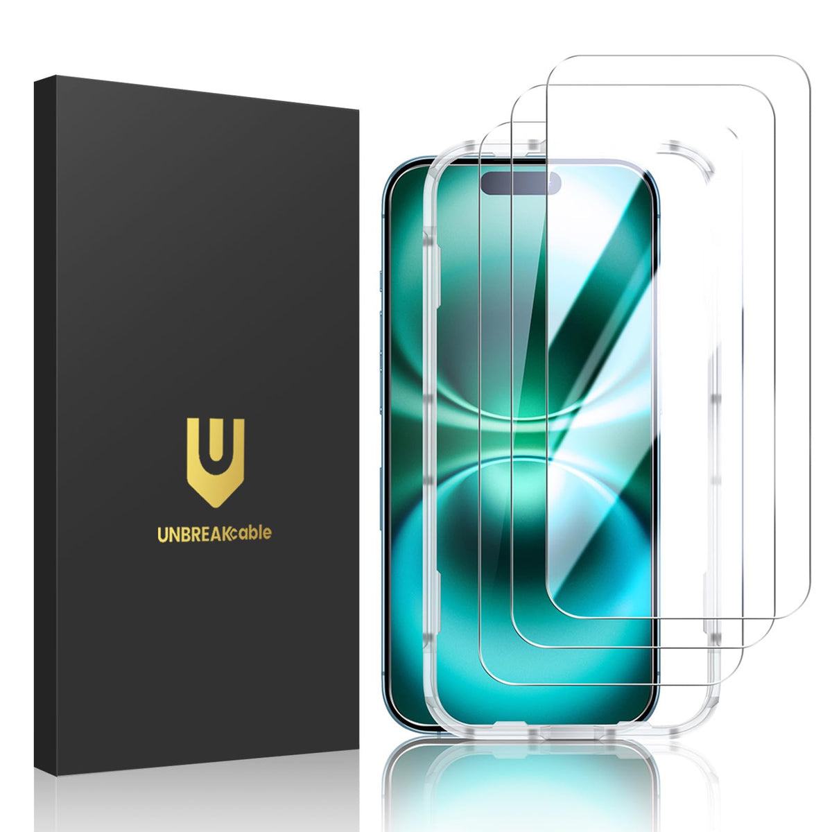 UNBREAKcable 3-Pack Screen Protector for iPhone 17 Tempered Glass | Shatterproof, Easy Install, 9H Hardness, 99.99% HD Clear, Bubble-Free, Anti-Fingerprint, Scratch Resistant, Case Friendly