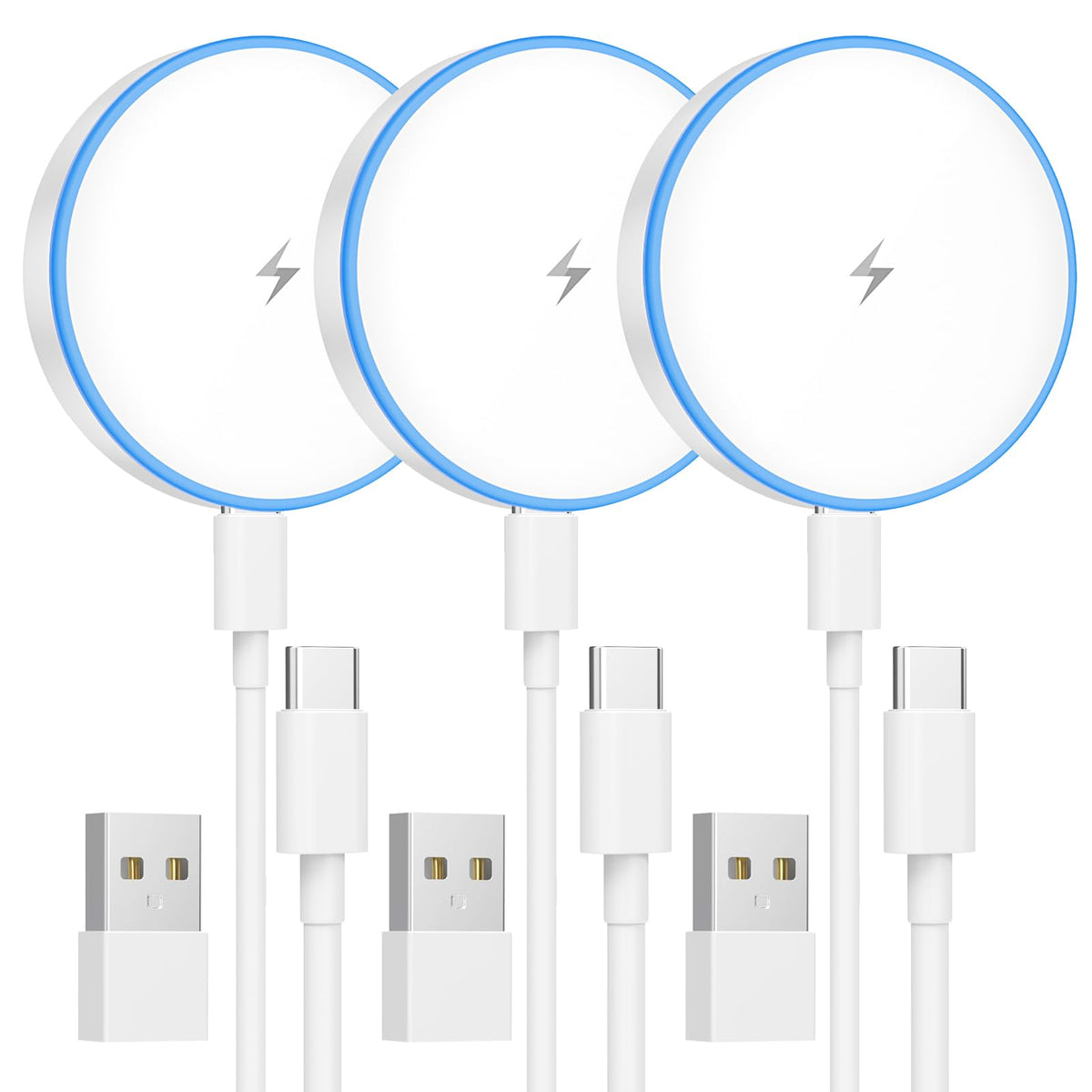 MagSafe Charger 2 Pack Magnetic Wireless Charger Fast Charging Pad | Two USB-C cables and two USB-A adapters, compatible with iPhone 17/16/15/14/13/12 Series and AirPods 4/3/2/Pro