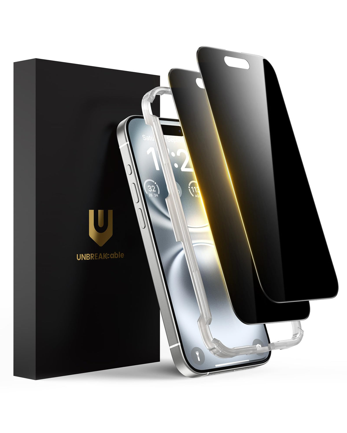 UNBREAKcable Privacy Screen Protector for iPhone 15, 2-Pack | True 28° Anti-Spy, Shatterproof Tempered Glass, 9H Hardness, Easy Install, Bubble-Free, Anti-Scratch, Case Friendly