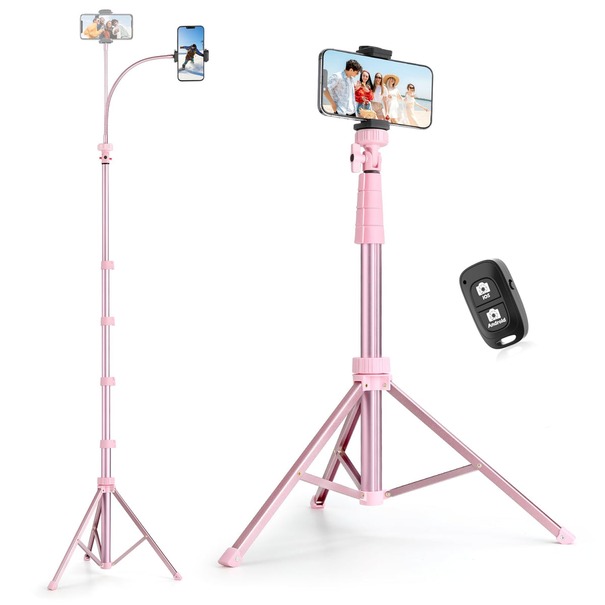 SENSYNE 62" Phone Tripod for iPhone, Extendable Selfie Stick Tripod Stand with Wireless Remote and Phone Holder, Cell Phone Tripod for Video Recording, Compatible with iPhone Android
