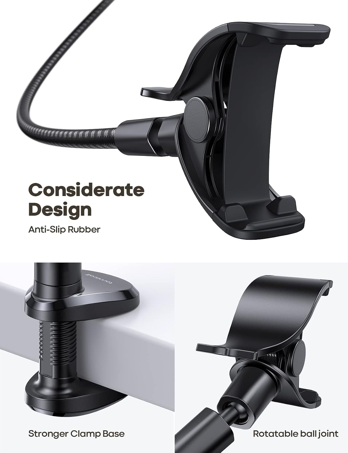 Lamicall Nylon Braided Gooseneck Phone Holder for Bed, 38" Overall Length | 360° Rotating Phone Clamp, Aluminum Core Flexible Arm, Stable Hands-Free Viewing for Bed, Desk, Headboard, Fits 4-7" Phones