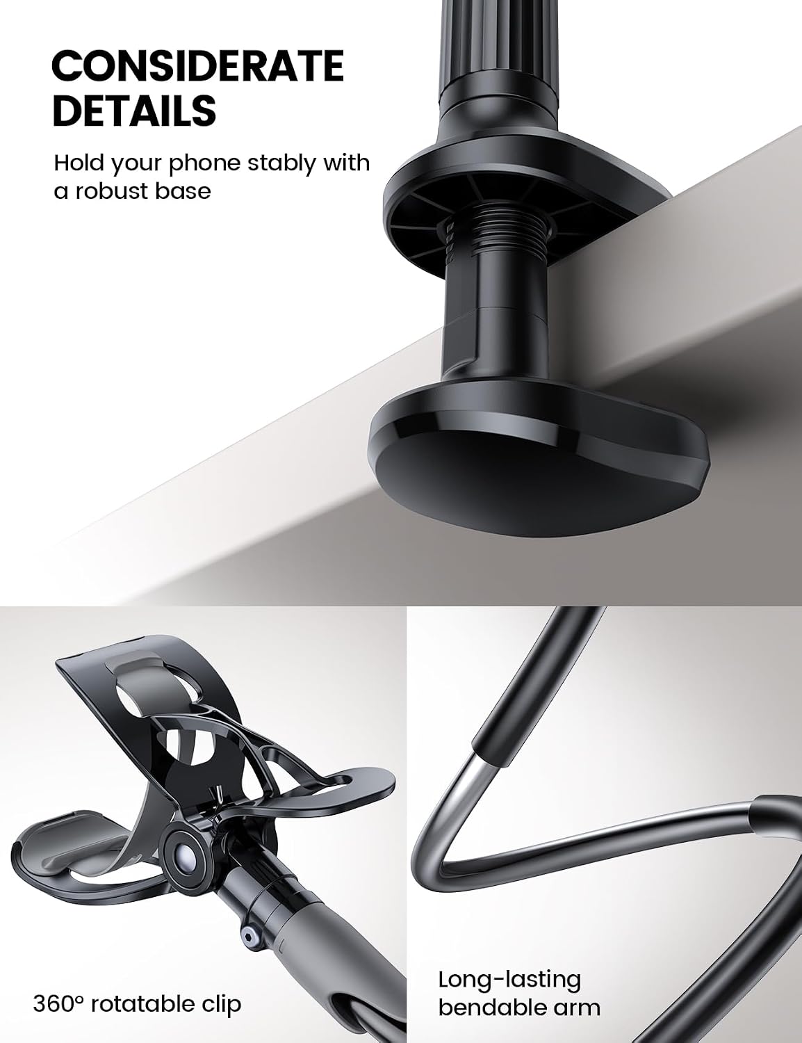Lamicall Gooseneck Bed Phone Holder 33.4" Full Adjustable Flexible Arm | Fast Install, Full Adjustable, Stable Flexible Long Arm, Bedside Multipurpose Holder for 4-7" Phone, iPhone 17 Pro Max Air