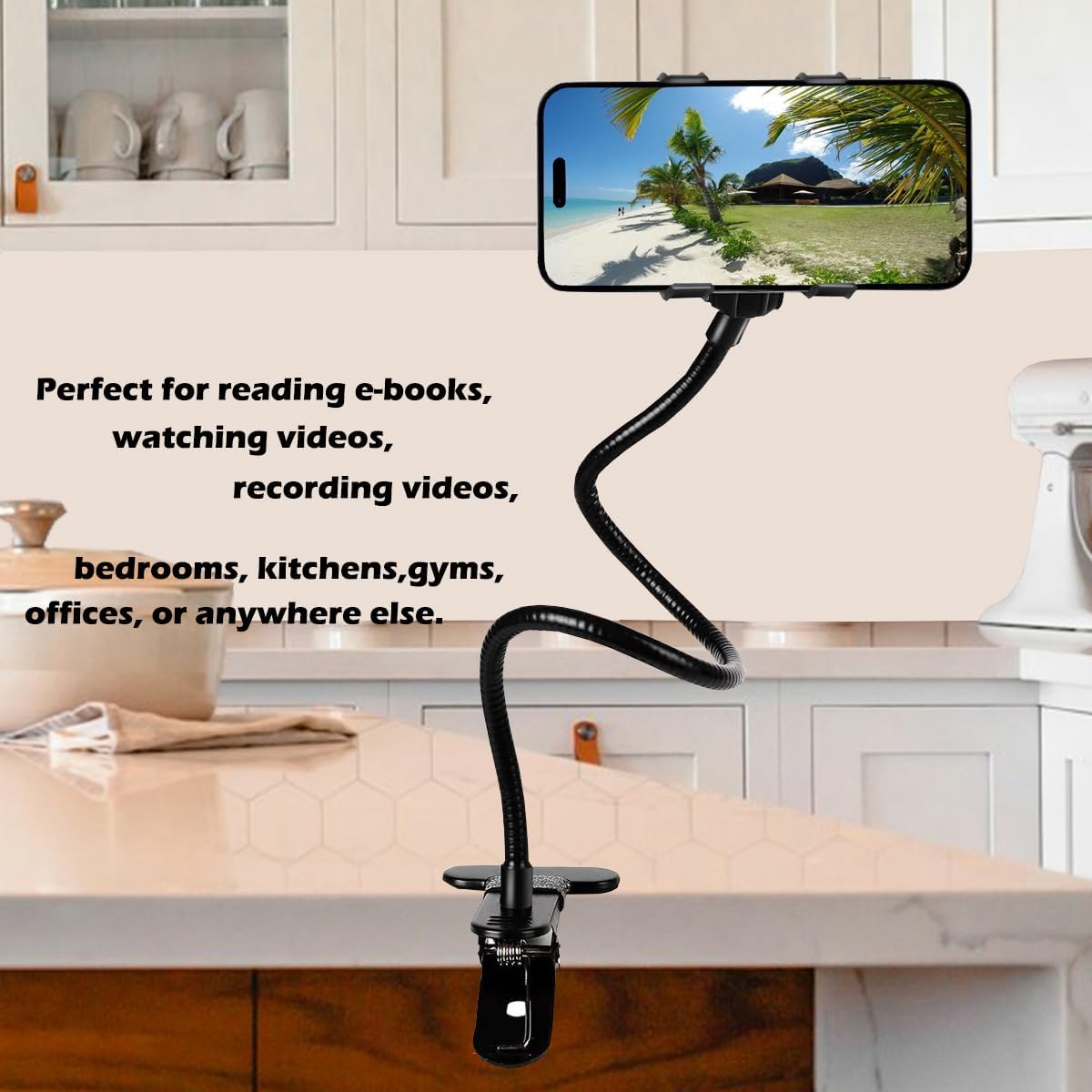 Selfdee Cell Phone Holder,Lazy Bracket, 360-degree Rotating Universal Flexible Long Arms Clip Mount Gooseneck Phones Stand for Bed Flexible Arm Adjustable Mount Clamp on Desk Bedframe (Black)