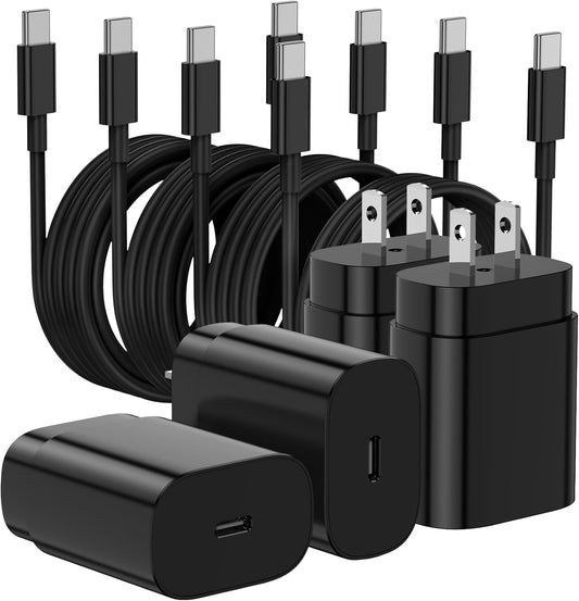 Type C Charger Fast Charging,4Pack 25W Super USB C Fast Charger Block | with 6ft+10ft USB-C Cables ×2 for Samsung Galaxy S26 S25 S24 S23 S22 S21 Plus/Ultra, for iPhone 17 16 15,Android Phones,Black