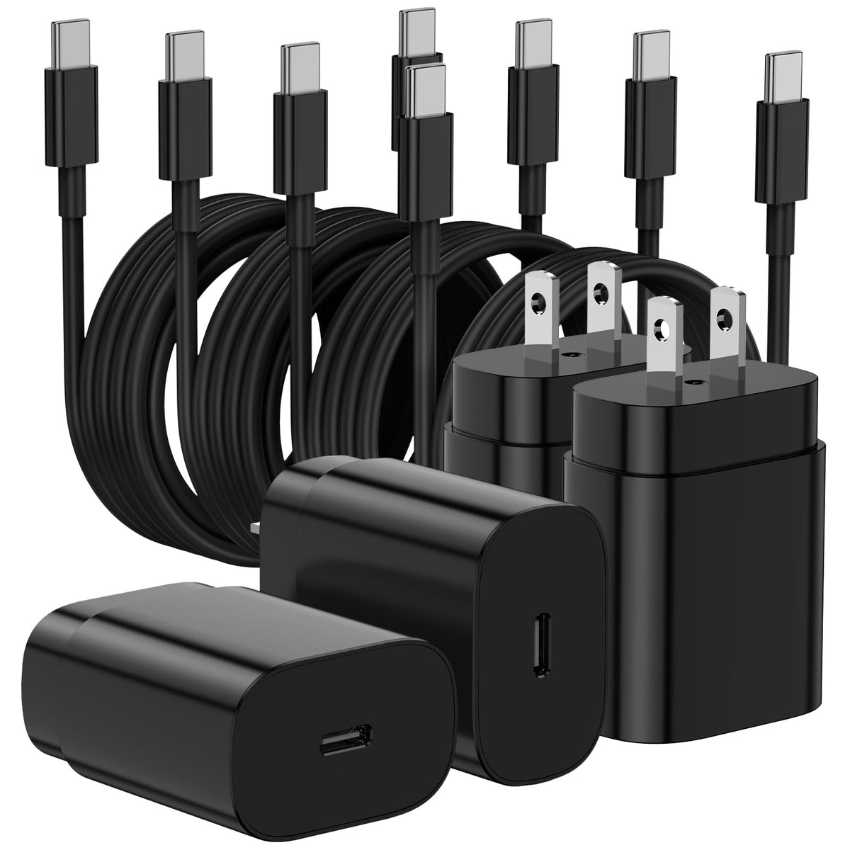 Type C Charger Fast Charging,4Pack 25W Super USB C Fast Charger Block | with 6ft+10ft USB-C Cables ×2 for Samsung Galaxy S26 S25 S24 S23 S22 S21 Plus/Ultra, for iPhone 17 16 15,Android Phones,Black