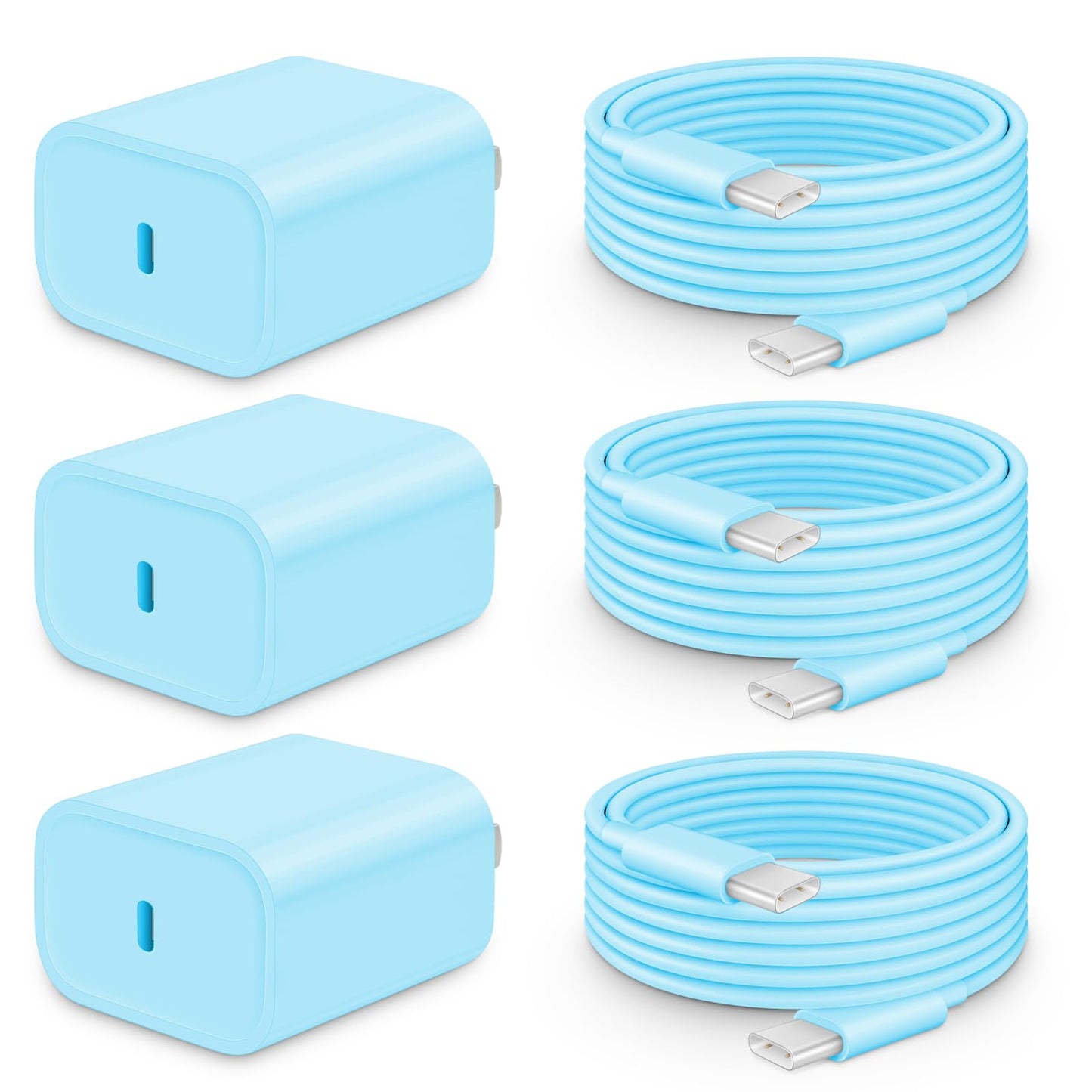 20W Fast Charger for iPhone 17/16/15 with 6FT Cable [3-Pack] | USB-C Wall Charger & C-to-C Cable, Compatible with iPhone 17/16/15 Series, USB-C iPad Pro/Air/Mini & More