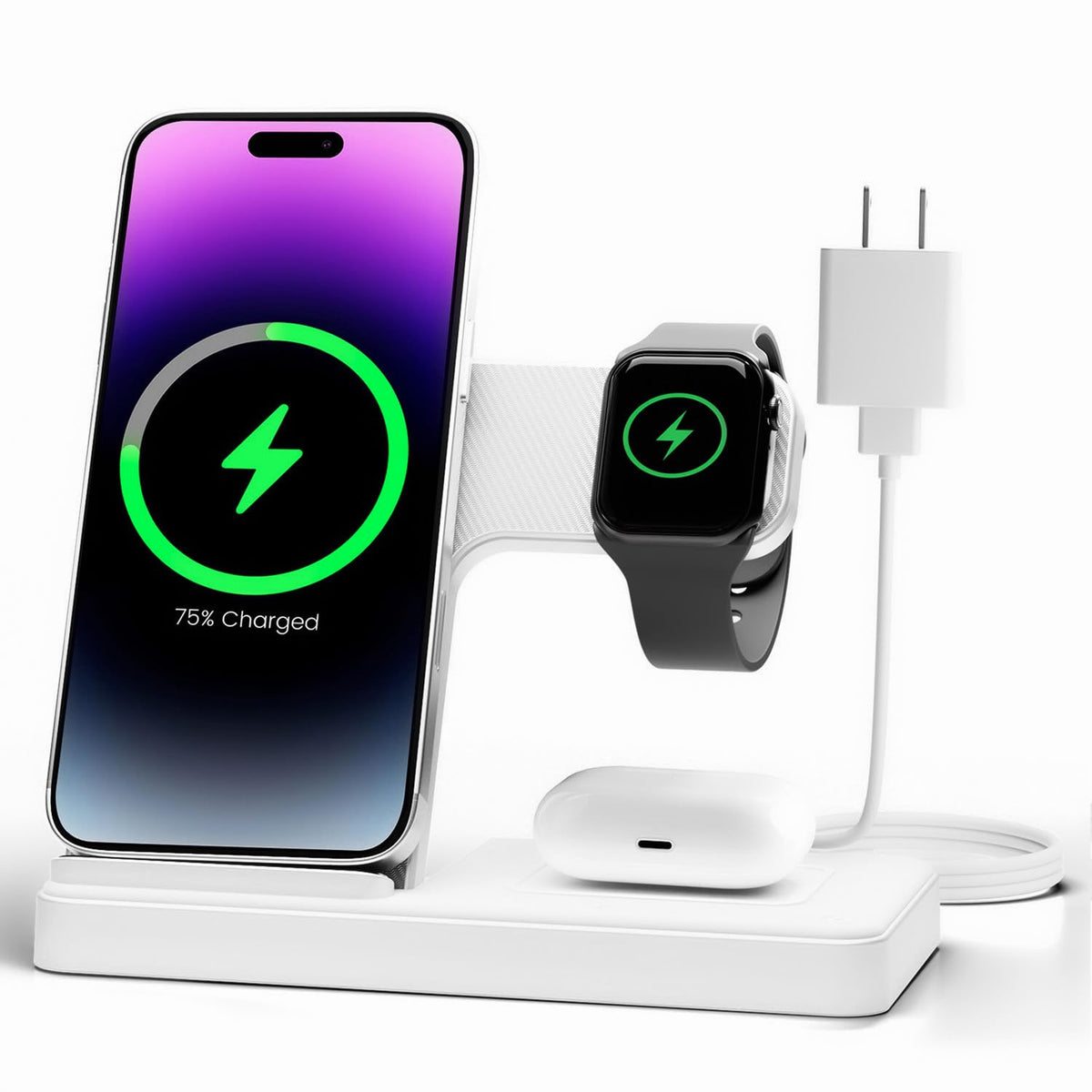 GETPALS Wireless Charger iPhone Charging Station for Apple Multiple Devices | 3 in 1 Charger Stand for iPhone 17 Pro Max 17e 16 16e 15 14 13 12 & Watch Series 11-2 SE Ultra & Airpods 4 3 Pro, Black