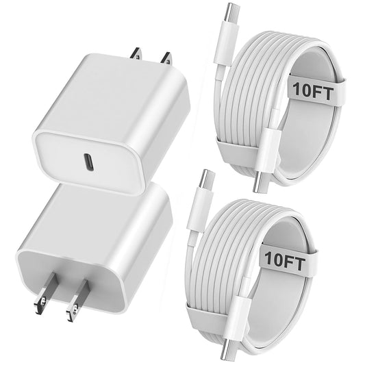 iPhone 17 16 15 Charger Fast Charging, 2Pack 10FT Extra Long USBC to C Cable Cord with 20W Apple iPad USB C Fast Charger USB C Wall Charger Block for iPhone 17/16 Pro Max/17 Air/16 Pro/15/15 Plus,iPad