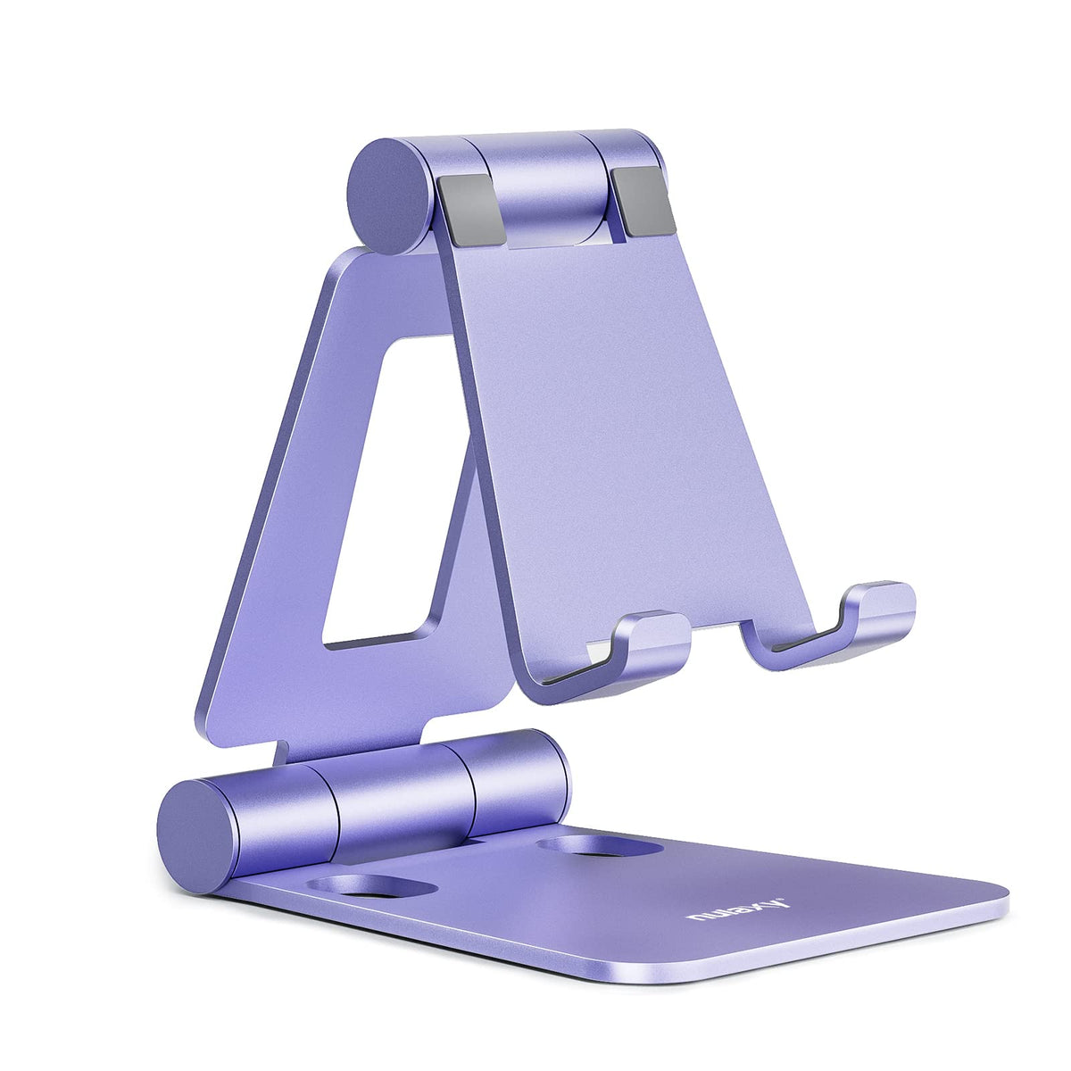 Nulaxy Full Aluminum Dual Folding Cell Phone Stand for Desk, Black | Height Angle Adjustable, Portable, Anti-Slip Base, Fits 18mm Thick Case Smartphone, Nintendo Switch Desk Essential Accessory