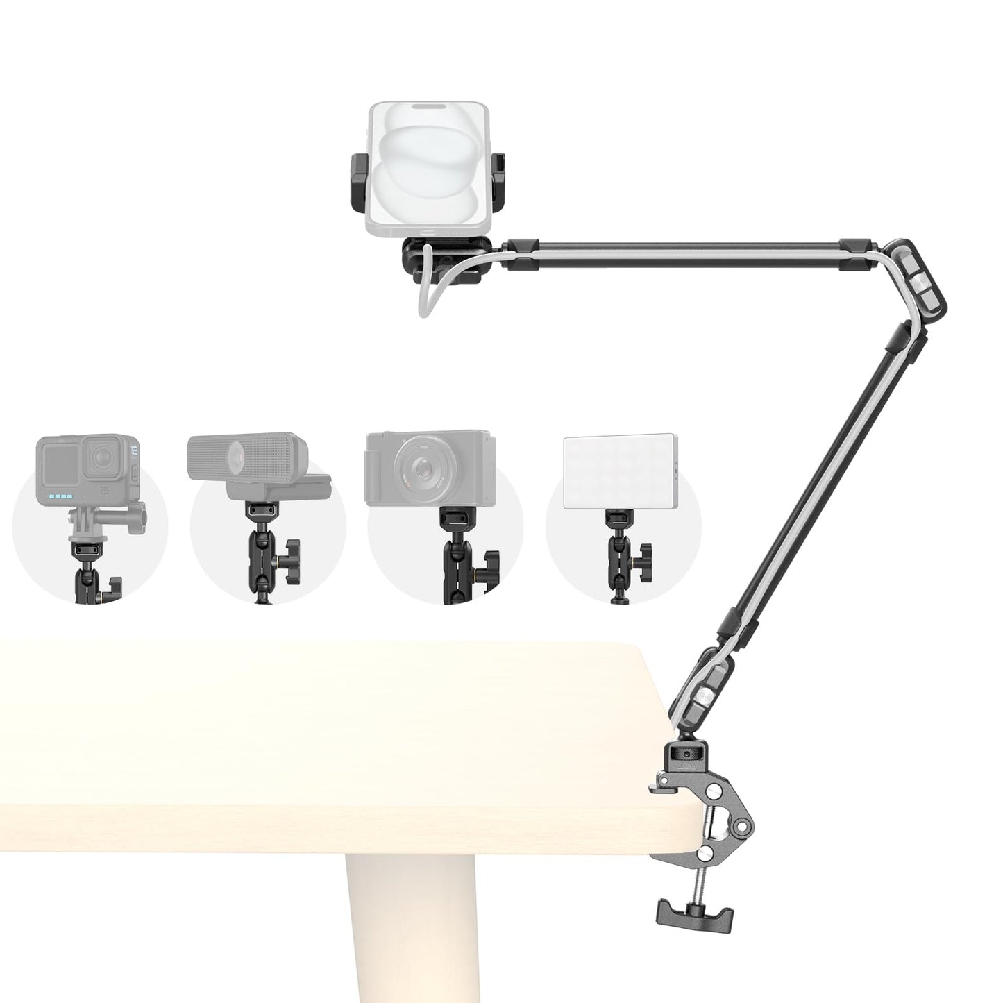 SMALLRIG 22" Magic Arm Clamp, Overhead Phone Mount Holder Stand, Flexible Desk Camera Mount, Articulating Friction Boom Arm, for POV Shot, Filming, Light, Webcam, Action Camera