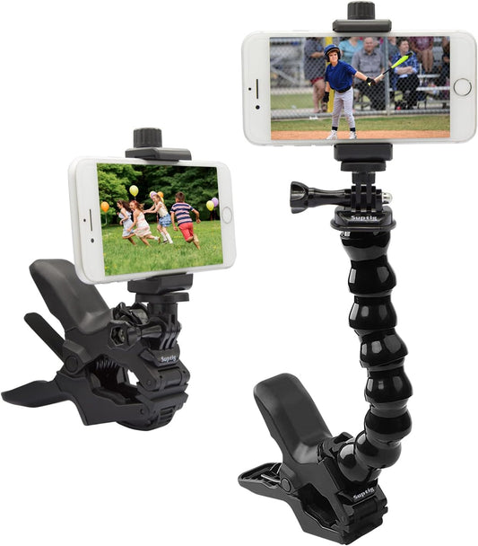 Suptig Phone Holder Desk Gooseneck Mount, Cell Phone Clamp Clip for Pole, Mount Stand, Compatible for iPhone 17 iPhone 16 Plus 15 Pro 14 Plus Xs Max XR X 8 7 6 6s Plus and Other 4-7'' Device