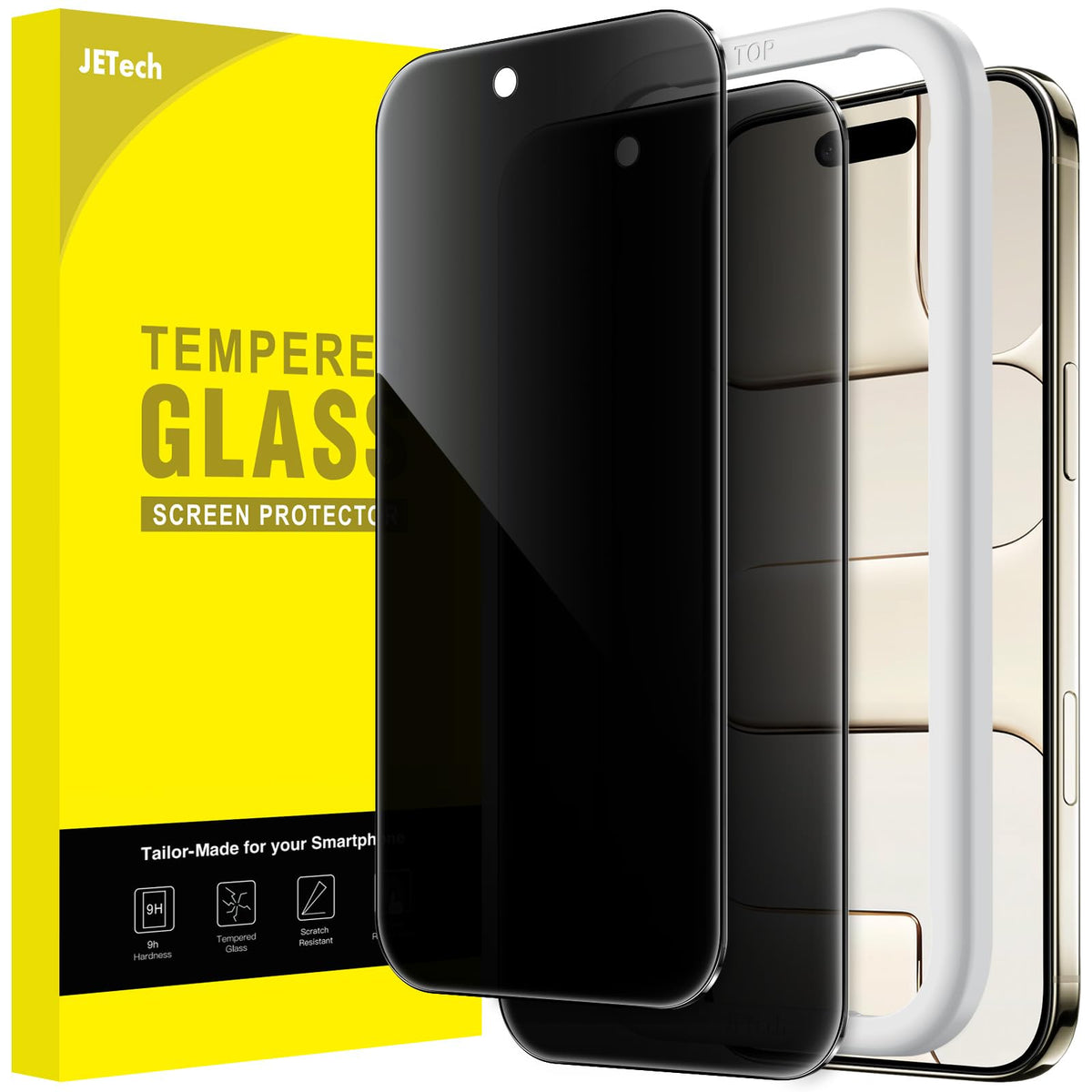 JETech Privacy Screen Protector for iPhone 16 Pro Max, 2-Pack | Anti-Spy Privacy Protection, Tempered Glass, Easy Installation Tool, Anti-Scratch Design