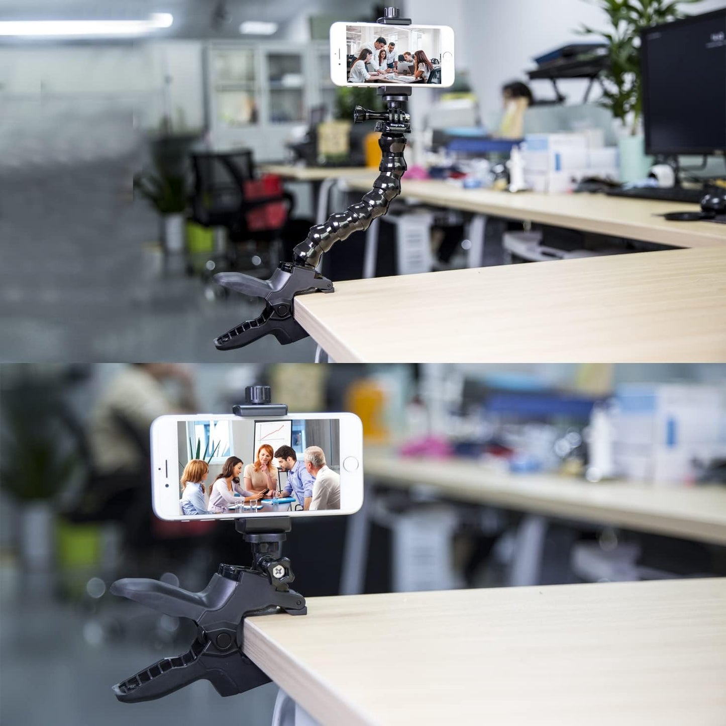 Suptig Phone Holder Desk Gooseneck Mount, Cell Phone Clamp Clip for Pole, Mount Stand, Compatible for iPhone 17 iPhone 16 Plus 15 Pro 14 Plus Xs Max XR X 8 7 6 6s Plus and Other 4-7'' Device