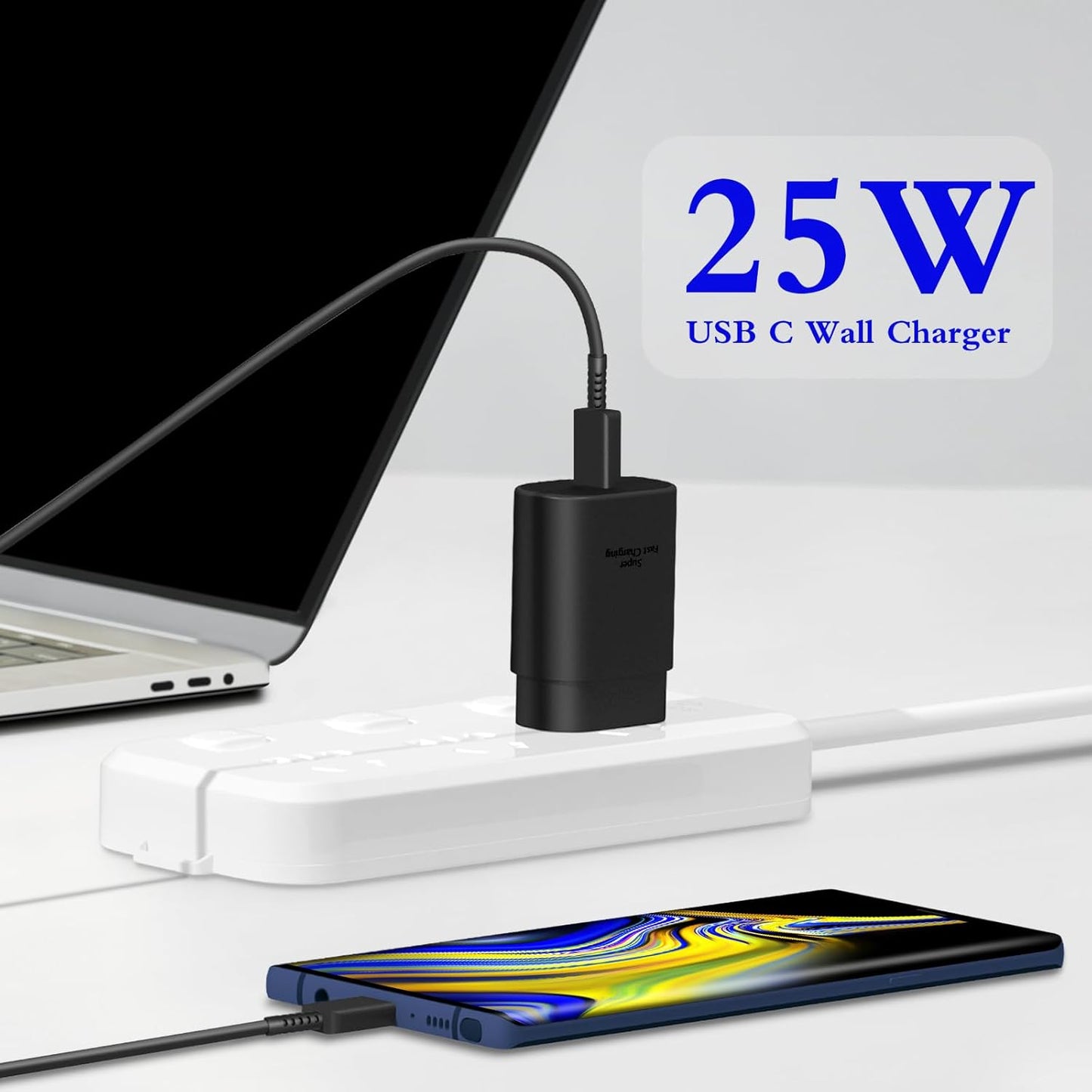 GUUSMART Type C Charger 2-Pack 25W Long 6ft USB C Charger Cable | Type C Charger Fast Charging Block Compatible with Galaxy S26 S25 S24 S23 S22 S21/iPhone 17/16/15 Pro Max/15 Plus-Black