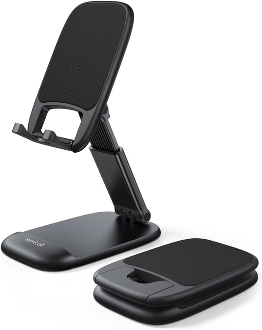 Lamicall Cell Phone Stand for Desk, Height Angle Adjustable Phone Holder | Foldable, Portable, for iPhone 17 16 15 14 13 12 11 Pro Max Plus Air Galaxy S25, Office Gift, Telephone Accessories, Black