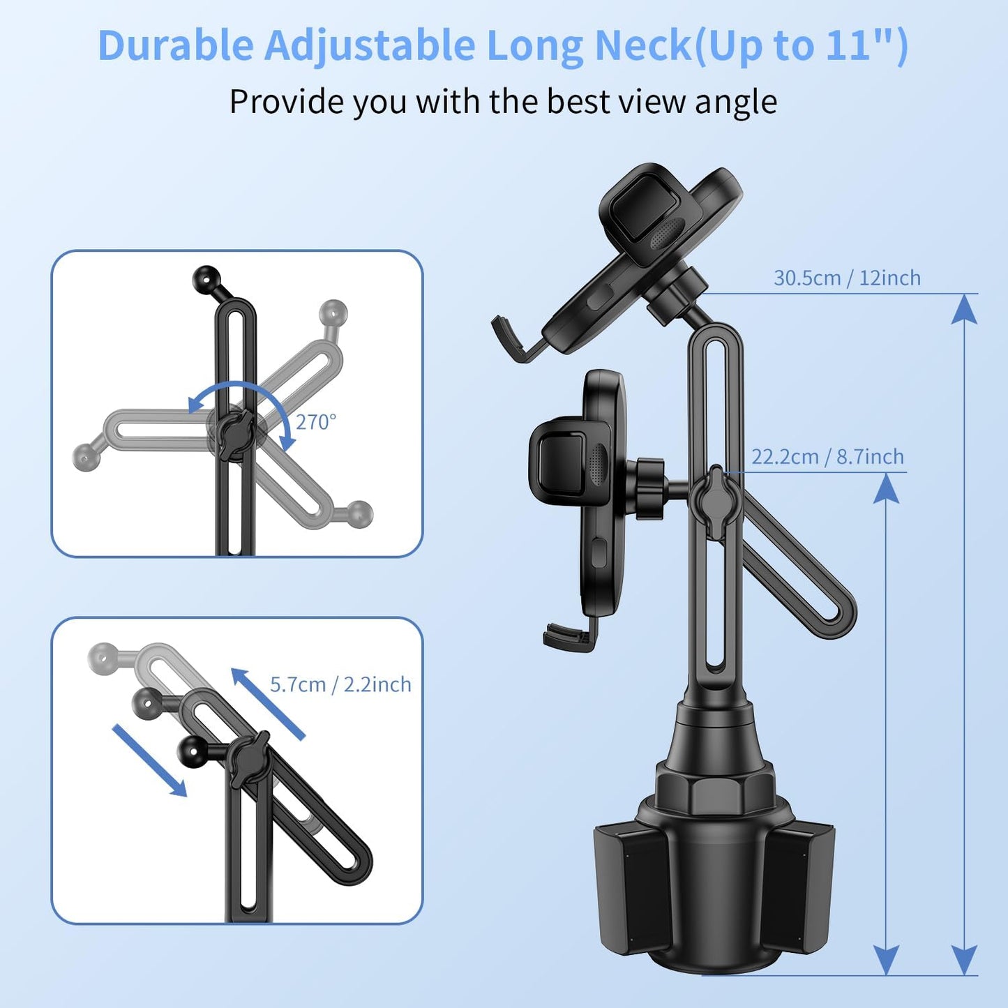 bokilino Cup Phone Mount for Car, [Upgraded Version] Universal Cup Phone Cradle Holder with Long and Adjustable Neck, Friendly Compatible with Cell Phone iPhone, Samsung, Google and All Smartphones