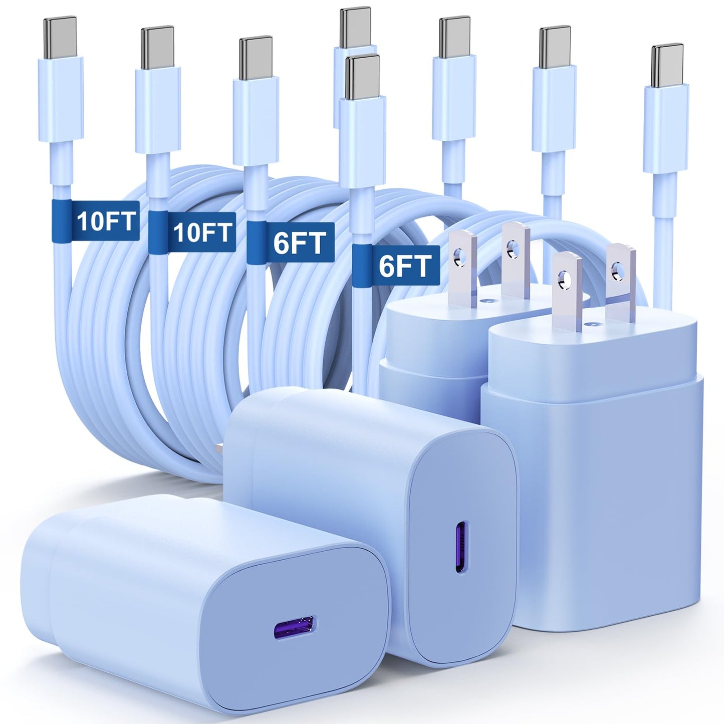 Type C Charger Fast Charging,4Pack 25W Super USB C Fast Charger Block | with 6ft+10ft USB-C Cables ×2 for Samsung Galaxy S26 S25 S24 S23 S22 S21 Plus/Ultra, for iPhone 17 16 15,Android Phones,Black