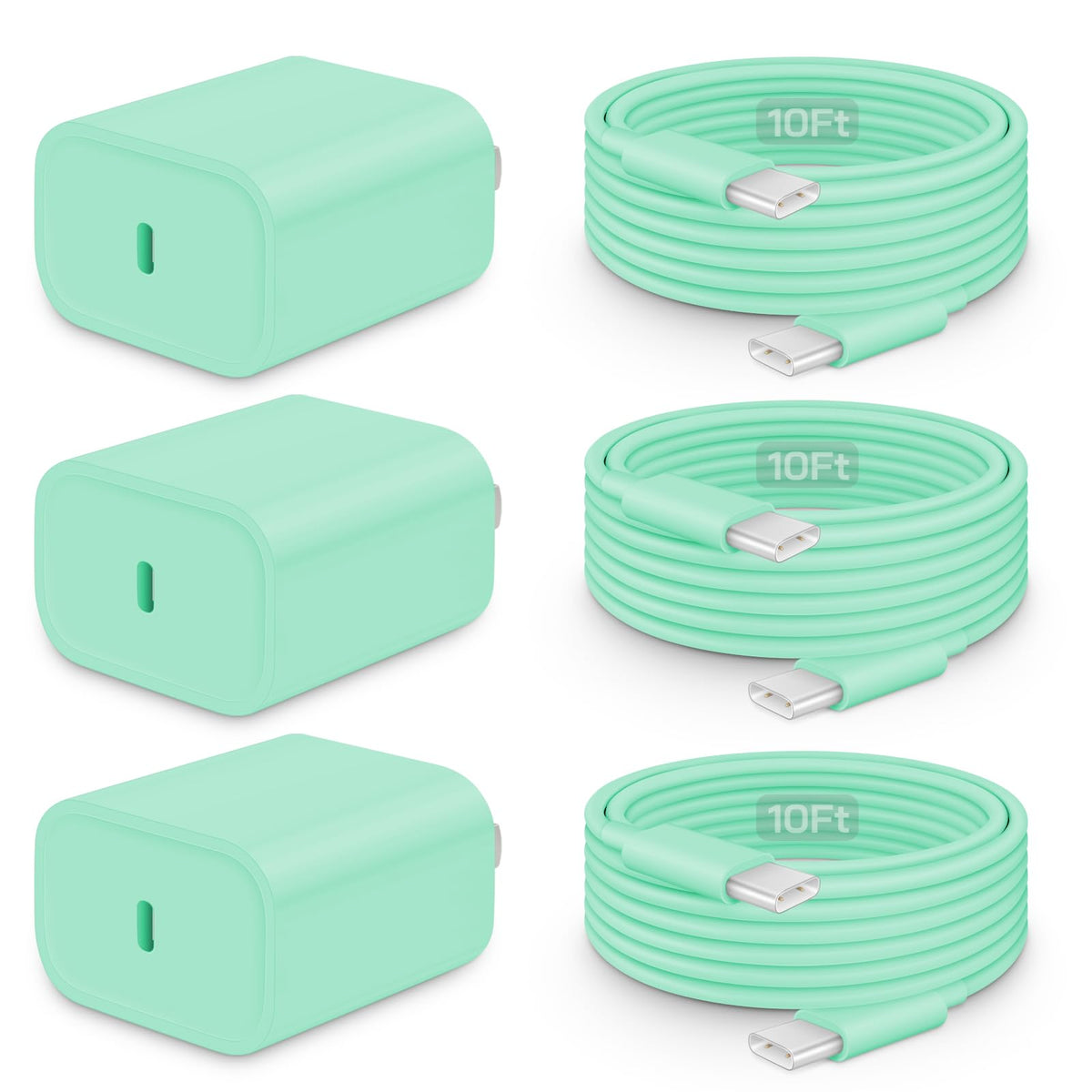 20W Fast Charger for iPhone 17/16/15 with 6FT Cable [3-Pack] | USB-C Wall Charger & C-to-C Cable, Compatible with iPhone 17/16/15 Series, USB-C iPad Pro/Air/Mini & More