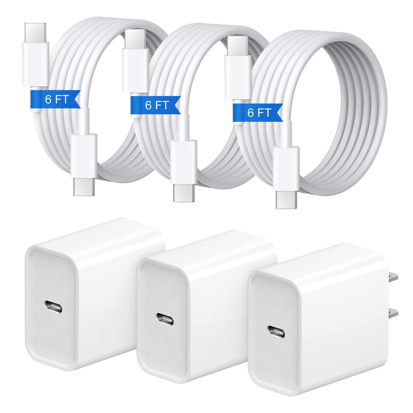 iPhone 17 16 15 Charger Fast Charging 3+3Pack 20W USB C Wall Charger with 6FT Fast Charging Cable Compatible with iPhone 17/17 Air/17 Pro/17 Pro Max/iPhone 16/15 Series, iPad Pro/AirPods