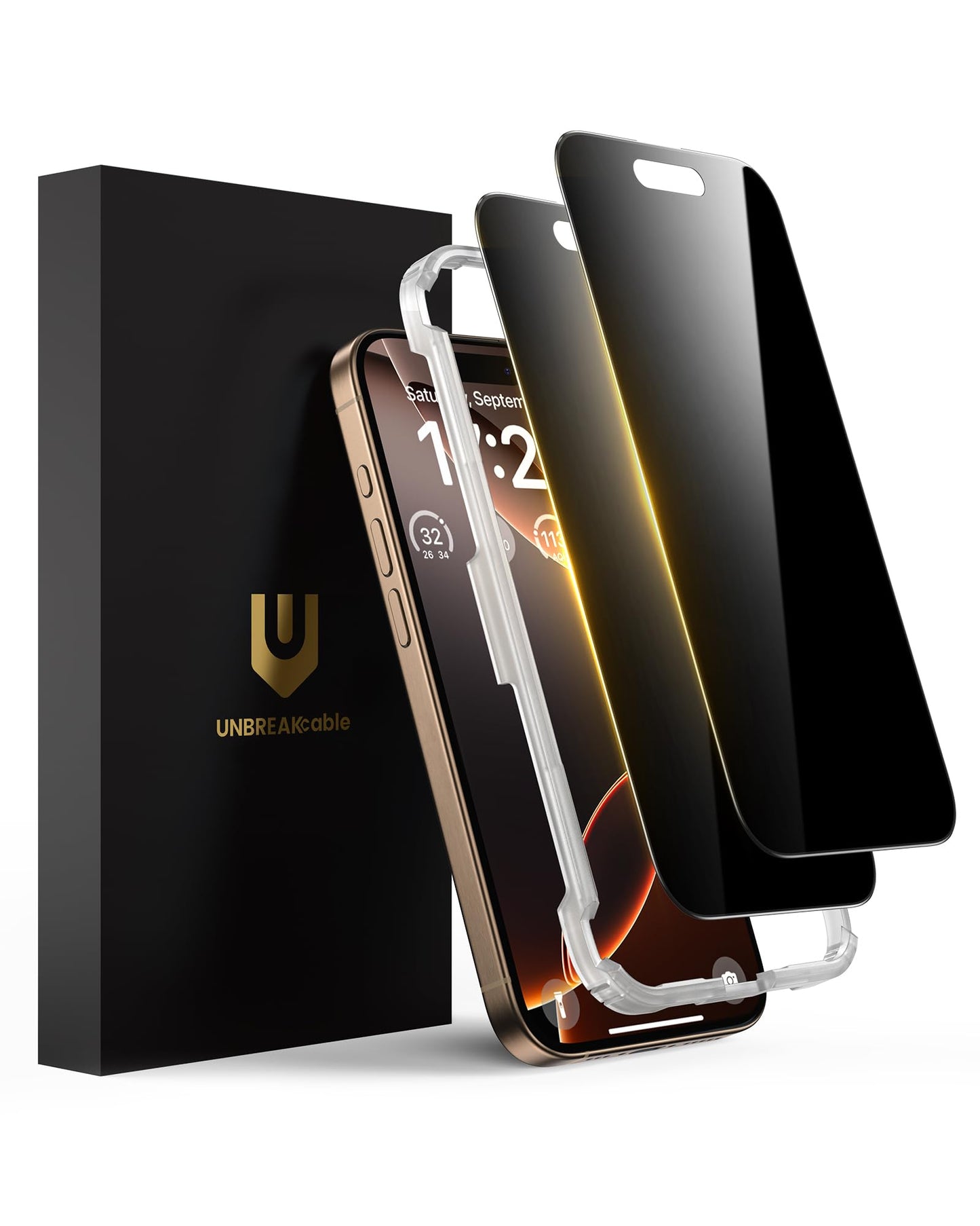 UNBREAKcable Privacy Screen Protector for iPhone 15, 2-Pack | True 28° Anti-Spy, Shatterproof Tempered Glass, 9H Hardness, Easy Install, Bubble-Free, Anti-Scratch, Case Friendly
