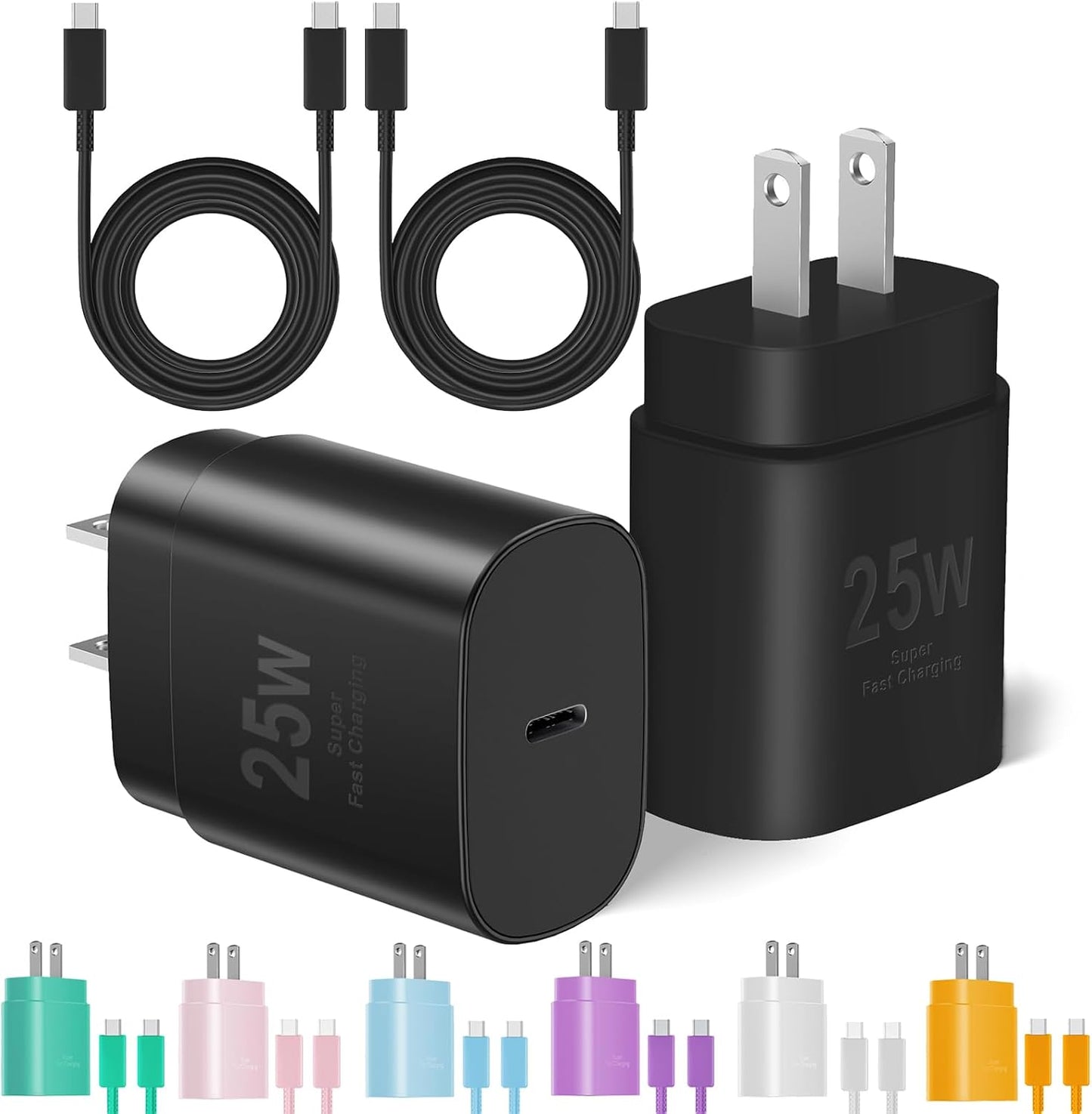 Type C Charger Fast Charging, 2Pack [10FT&6FT] Long USB C Cable with 25W Phone Super Fast Charger Block Compatible with Galaxy S25/S24/Plus/Ultra,iPhone 15/16/17/Air/Plus/Pro Max