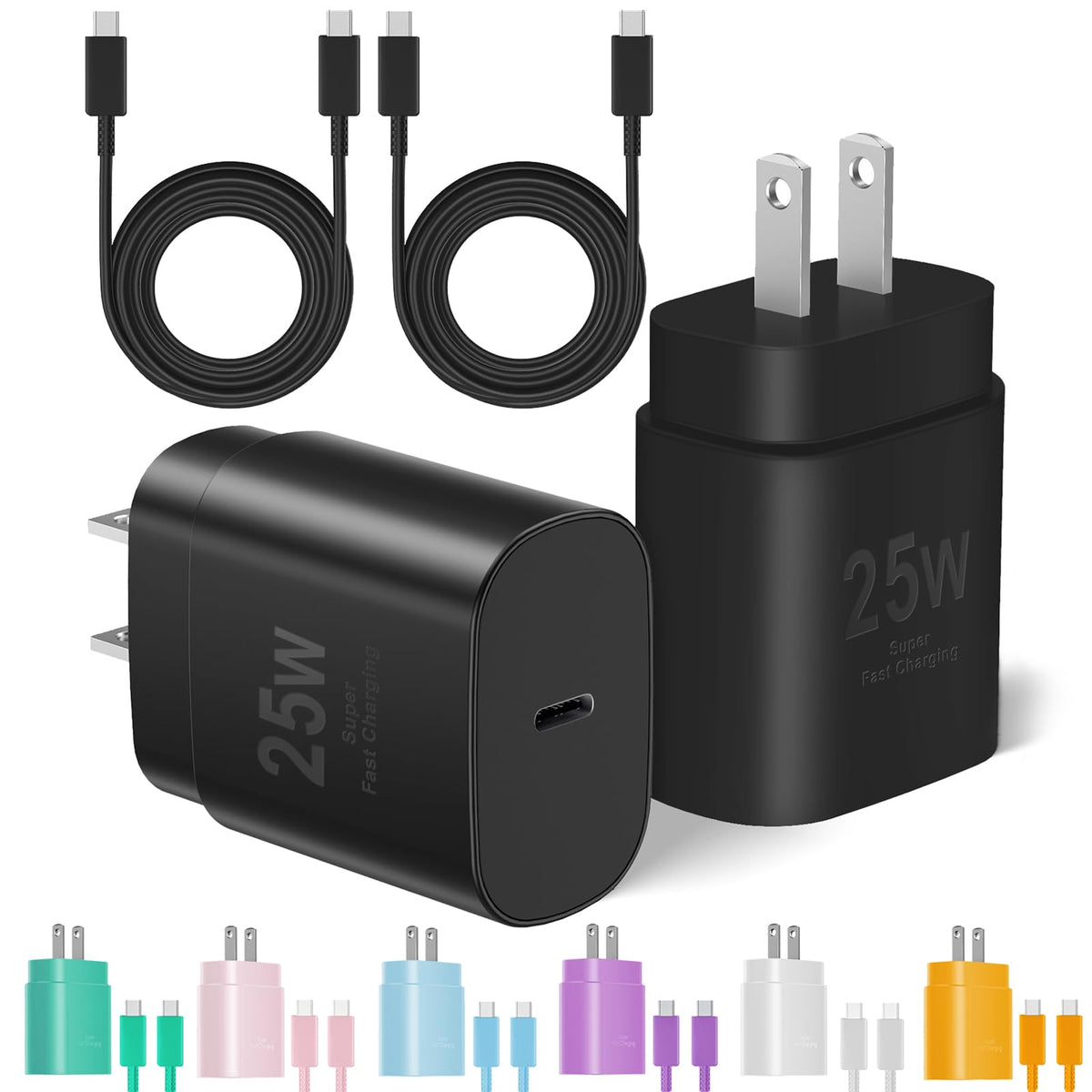 Type C Charger Fast Charging, 2Pack [10FT&6FT] Long USB C Cable with 25W Phone Super Fast Charger Block Compatible with Galaxy S25/S24/Plus/Ultra,iPhone 15/16/17/Air/Plus/Pro Max