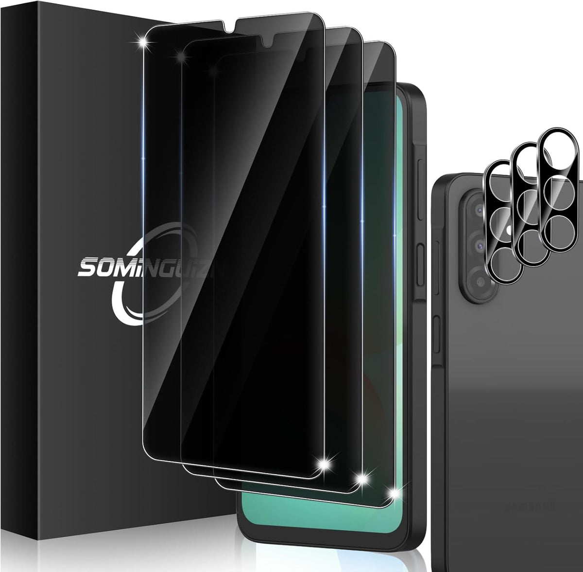 3+3 for Samsung Galaxy A26 5G Privacy Screen Protector Camera Protector | 9H Tempered Glass Cell Phone Protector Camera Lens Protector