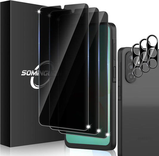 3+3 for Samsung Galaxy A26 5G Privacy Screen Protector Camera Protector | 9H Tempered Glass Cell Phone Protector Camera Lens Protector