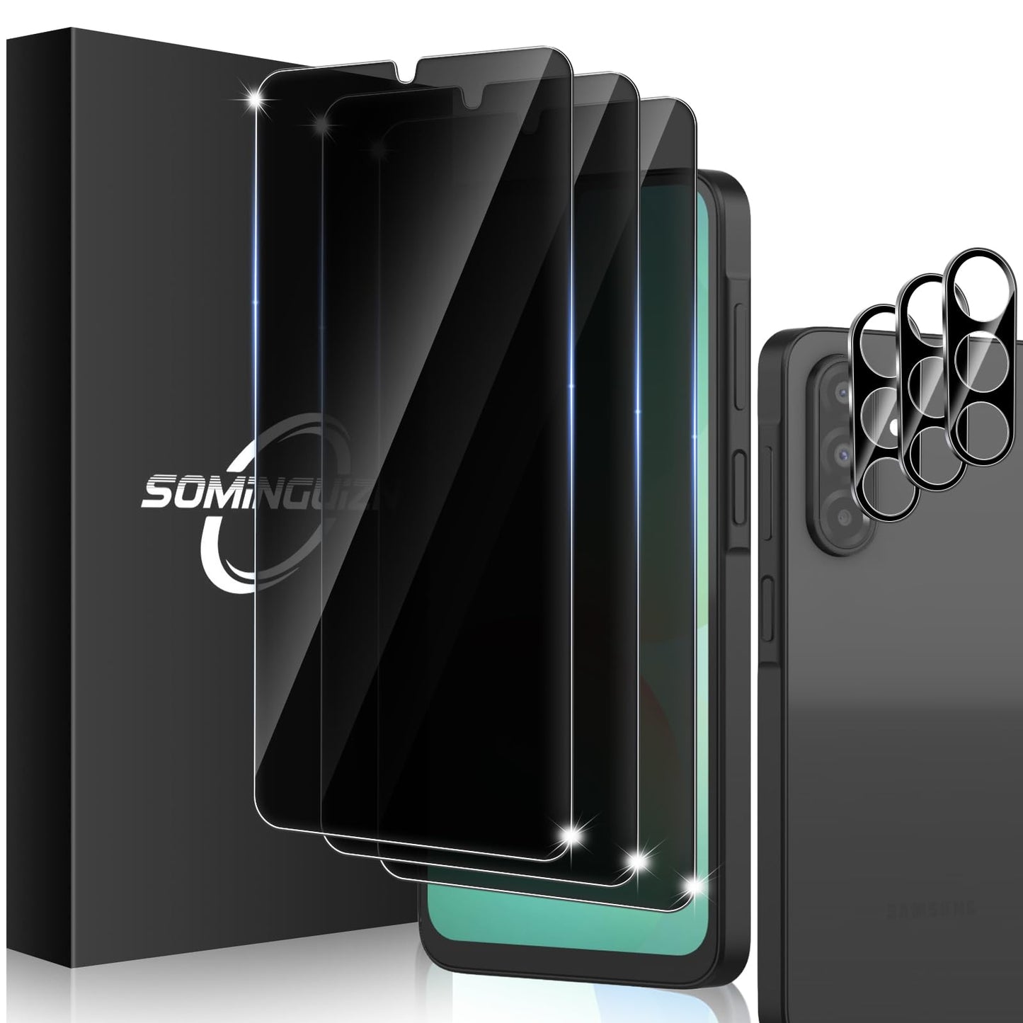 3+3 for Samsung Galaxy A26 5G Privacy Screen Protector Camera Protector | 9H Tempered Glass Cell Phone Protector Camera Lens Protector