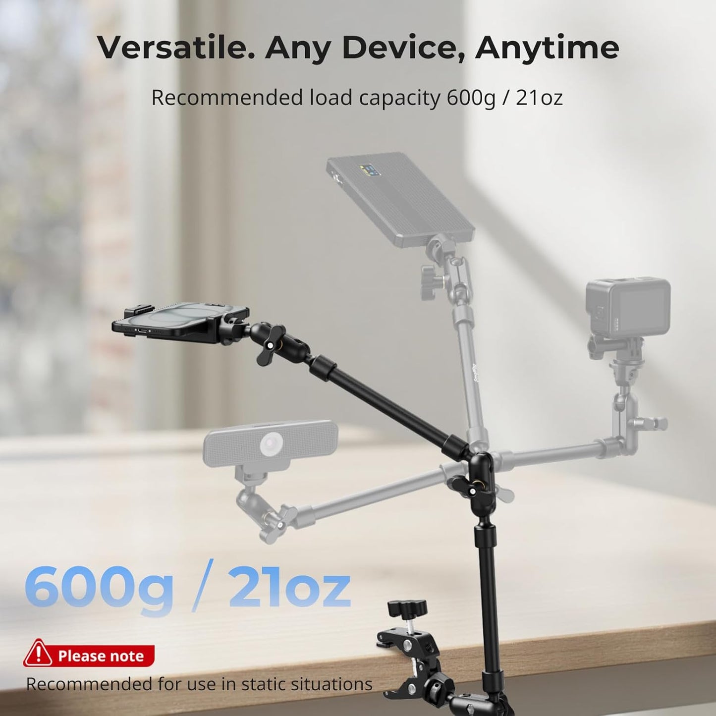 SMALLRIG 22" Magic Arm Clamp, Overhead Phone Mount Holder Stand, Flexible Desk Camera Mount, Articulating Friction Boom Arm, for POV Shot, Filming, Light, Webcam, Action Camera