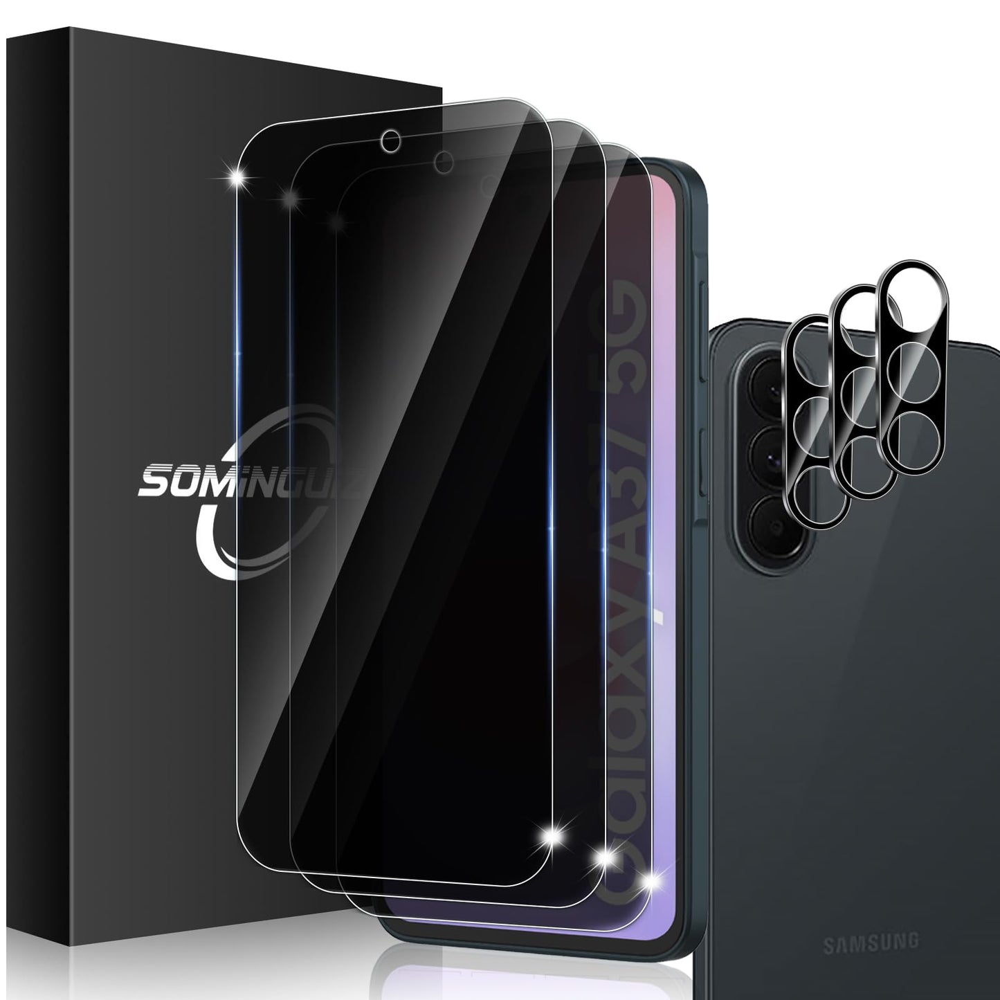 3+3 for Samsung Galaxy A26 5G Privacy Screen Protector Camera Protector | 9H Tempered Glass Cell Phone Protector Camera Lens Protector