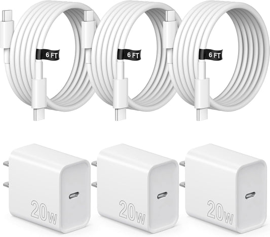 iPhone 17 16 15 Charger Fast Charging 3 Pack USB C Charger Block | Type C Chargers 6FT Cord Wall Chargers for iPhone Air/17/17 Plus/17 Pro/17 Pro Max/16/16 Plus/16 Pro/16 Pro Max/15 Pro Max