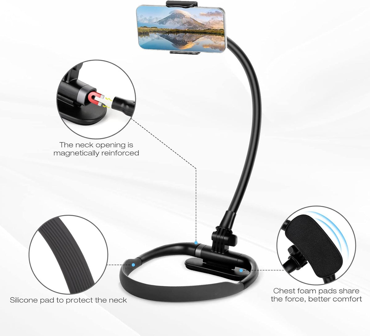 Neck Cell Phone Holder, Hand Free Flexible Gooseneck Phone Stand for Bed | Cell Phone Stand, Neck Phone Holder POV/Vlog Selfie Mount, Universal Multi-Functional Phone Stand for 4.7''-6.7'' Phone