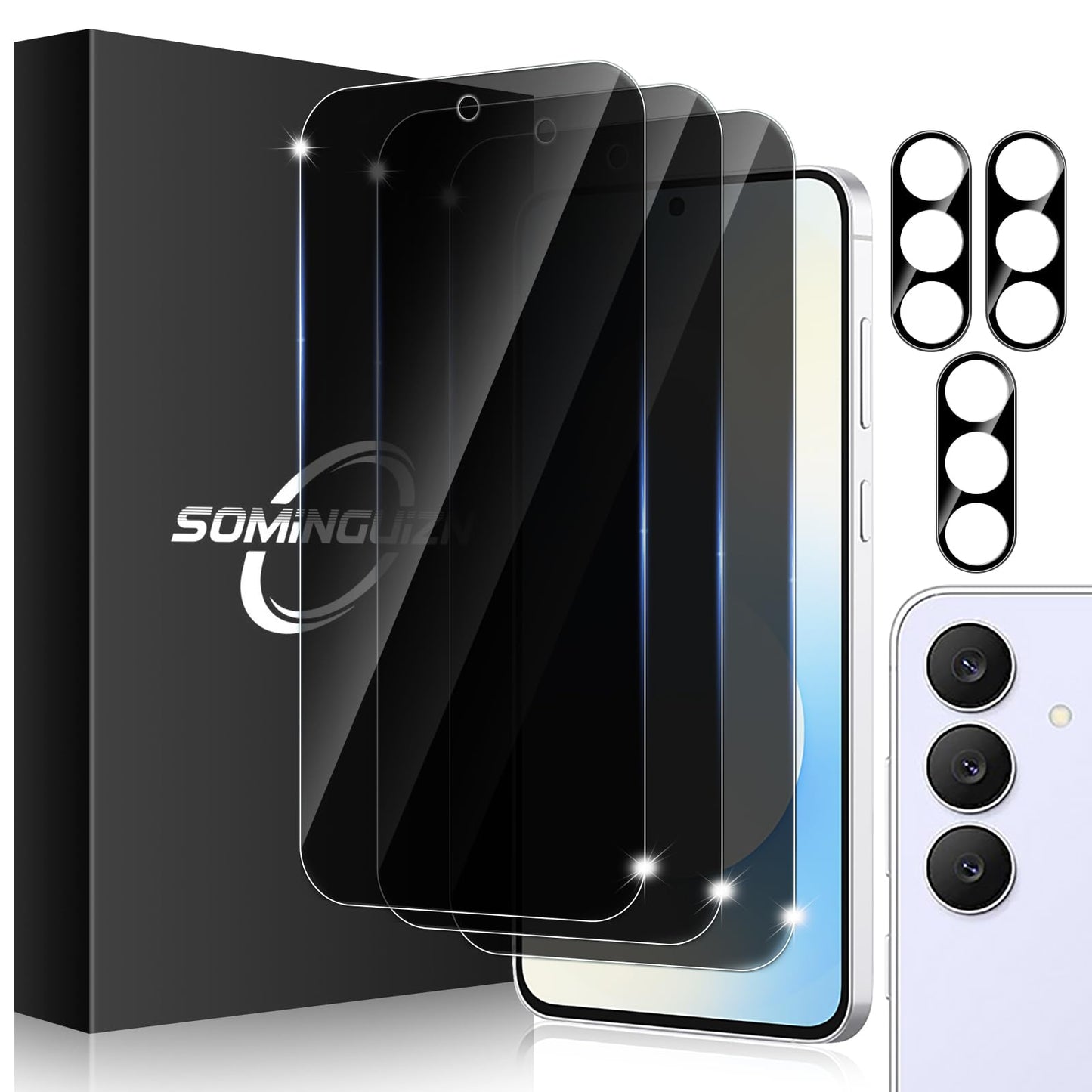 3+3 for Samsung Galaxy A26 5G Privacy Screen Protector Camera Protector | 9H Tempered Glass Cell Phone Protector Camera Lens Protector