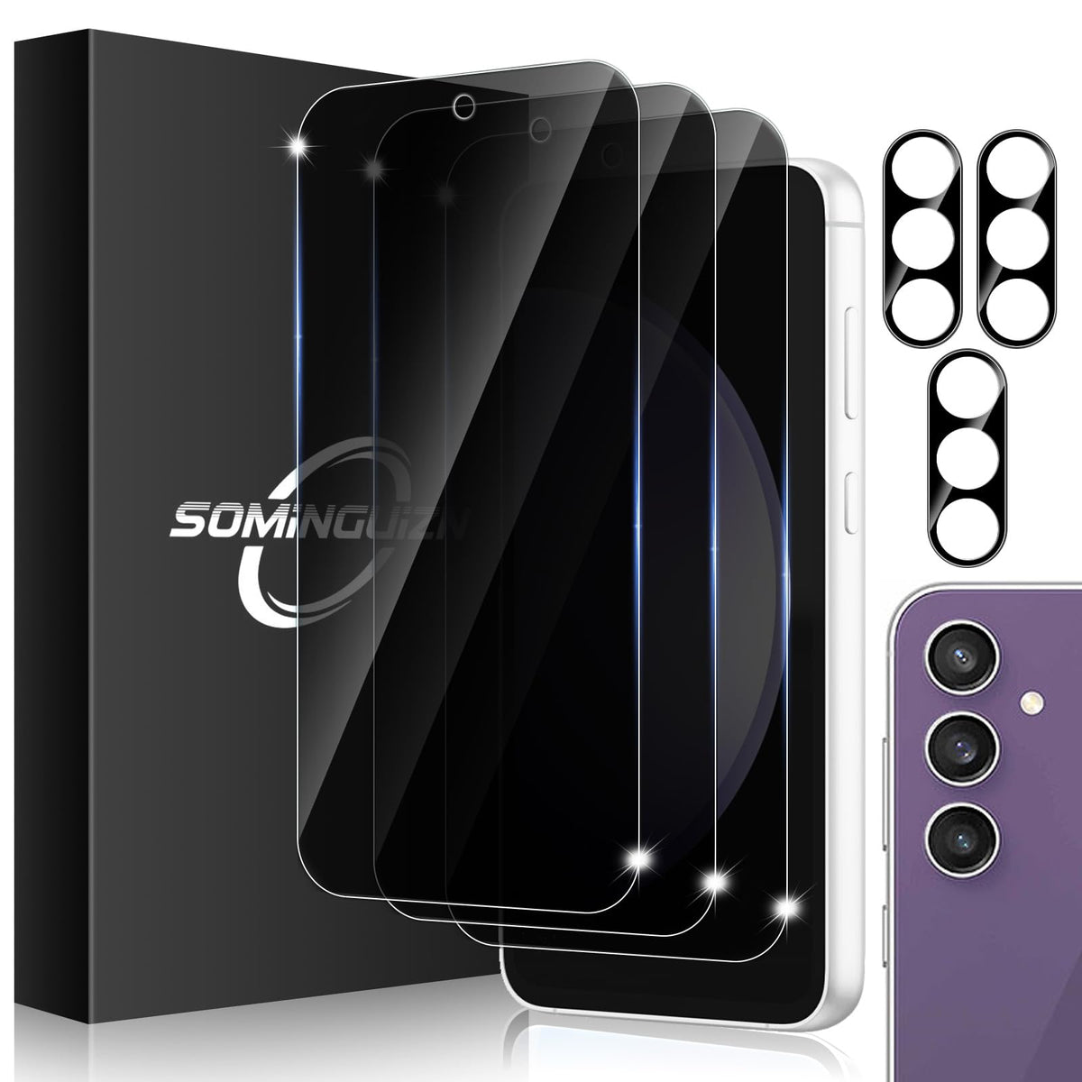 3+3 for Samsung Galaxy A26 5G Privacy Screen Protector Camera Protector | 9H Tempered Glass Cell Phone Protector Camera Lens Protector