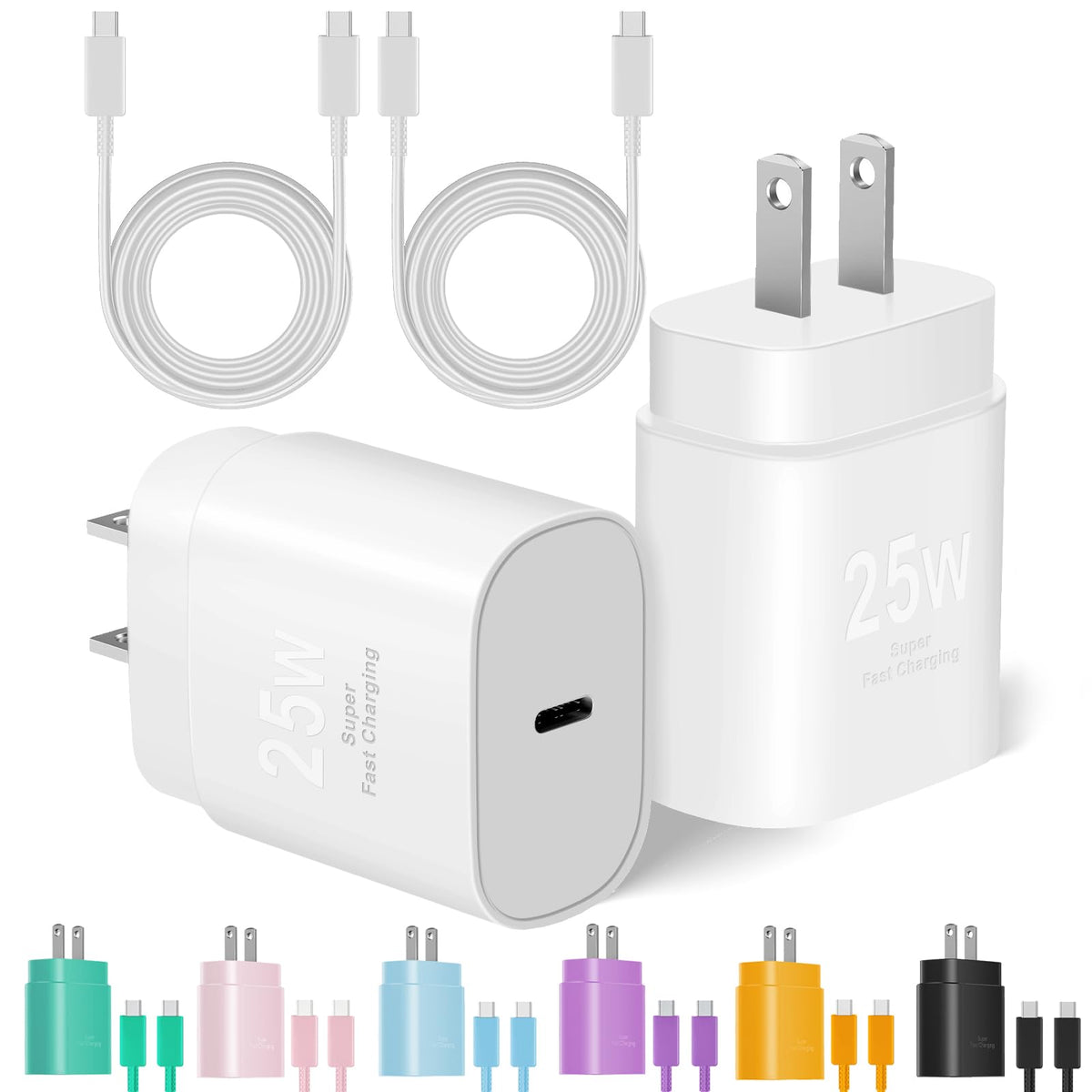 Type C Charger Fast Charging, 2Pack [10FT&6FT] Long USB C Cable with 25W Phone Super Fast Charger Block Compatible with Galaxy S25/S24/Plus/Ultra,iPhone 15/16/17/Air/Plus/Pro Max