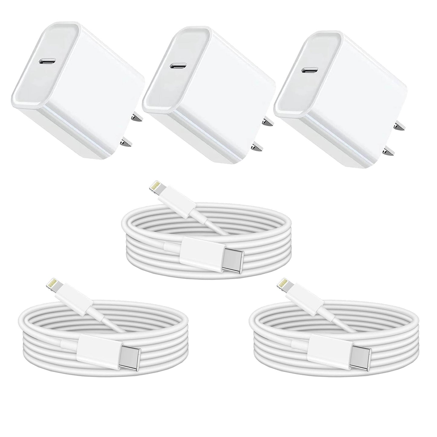 3 Pack Fast Charger iPhone,【Apple MFi Certified】6FT iPhone Charger Fast Charging USB C Block Wall Adapter 6 Foot Type C to Lightning Cable for iPhone 14 Pro Max/14 Plus/13 Pro/12/12Pro/11/XS/X,AirPods