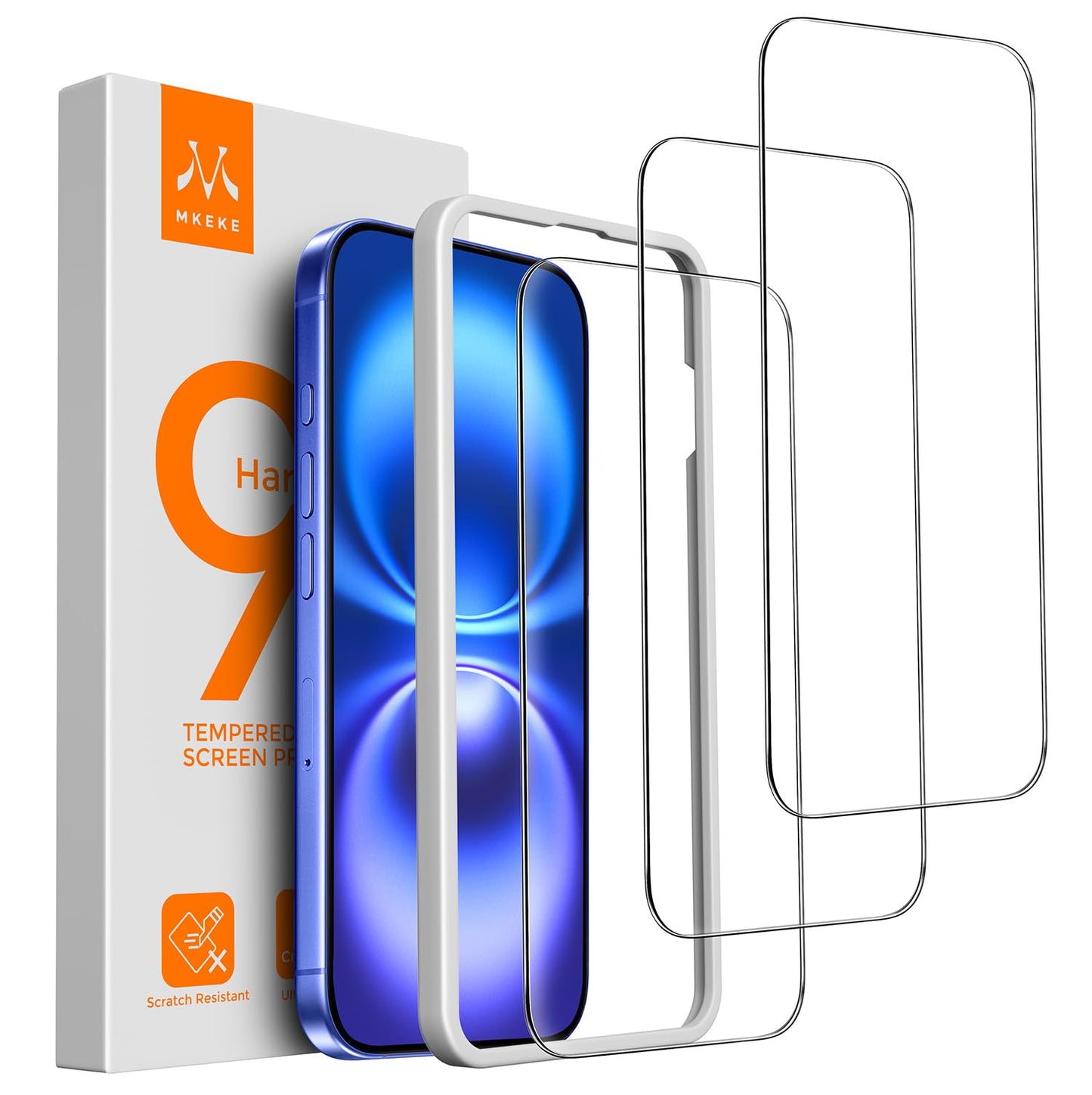 Mkeke Screen Protector for iPhone 16 Pro, 3 Pack 9H+ Tempered Glass | Military-Grade Drop Protection [Sensitive Touch] [Easy Installation Frame] [99.99% HD Clear] Bubble-Free for 6.3 inch