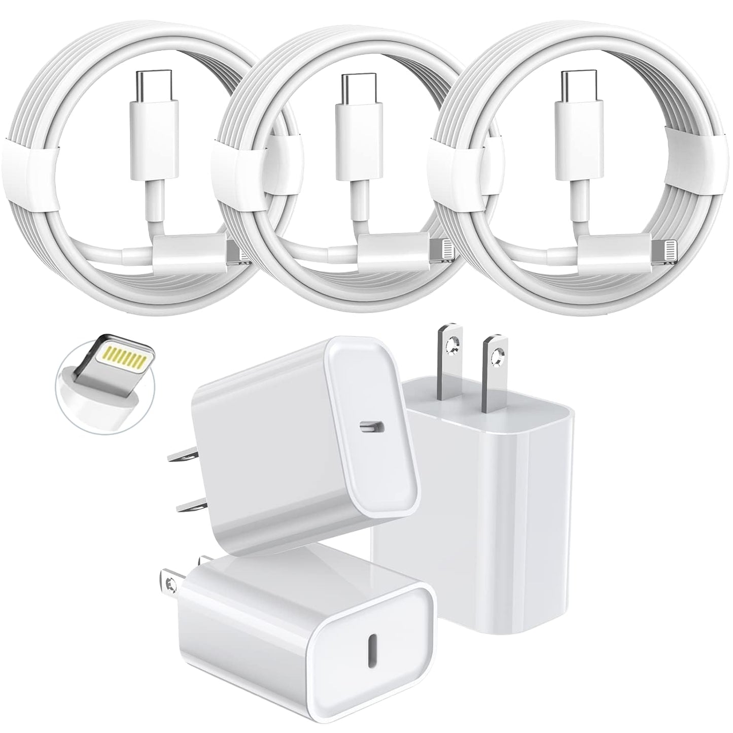 3 Pack Fast Charger iPhone,【Apple MFi Certified】6FT iPhone Charger Fast Charging USB C Block Wall Adapter 6 Foot Type C to Lightning Cable for iPhone 14 Pro Max/14 Plus/13 Pro/12/12Pro/11/XS/X,AirPods