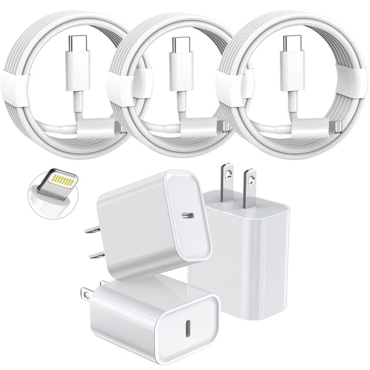 3 Pack Fast Charger iPhone,【Apple MFi Certified】6FT iPhone Charger Fast Charging USB C Block Wall Adapter 6 Foot Type C to Lightning Cable for iPhone 14 Pro Max/14 Plus/13 Pro/12/12Pro/11/XS/X,AirPods