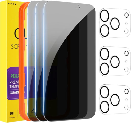 PEHAEL for iPhone 17 Pro Privacy Screen Protector+Camera Lens Protector | 3+3 Pack, Installation Frame, Cleaning kits, Anti-Spy Private, Anti-Scratch, 9H Tempered Glass, Case Friendly, [6.3 inch]