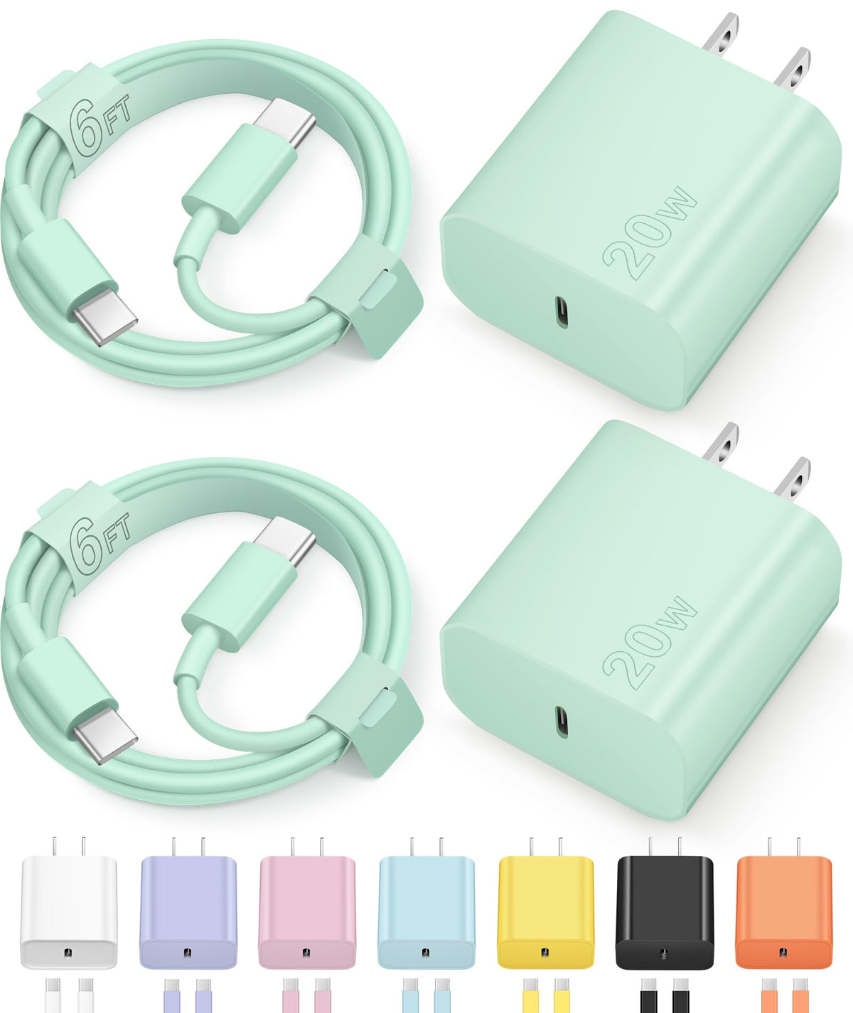 iPhone 17 16 15 Charger Fast Charging Type C Chargers USB C Charger Block | for iPhones, iPads,Tablets, Android phones,20W iPhone Charger USB-C Power Adapter,with Long 6FT USB-C Charging Cables