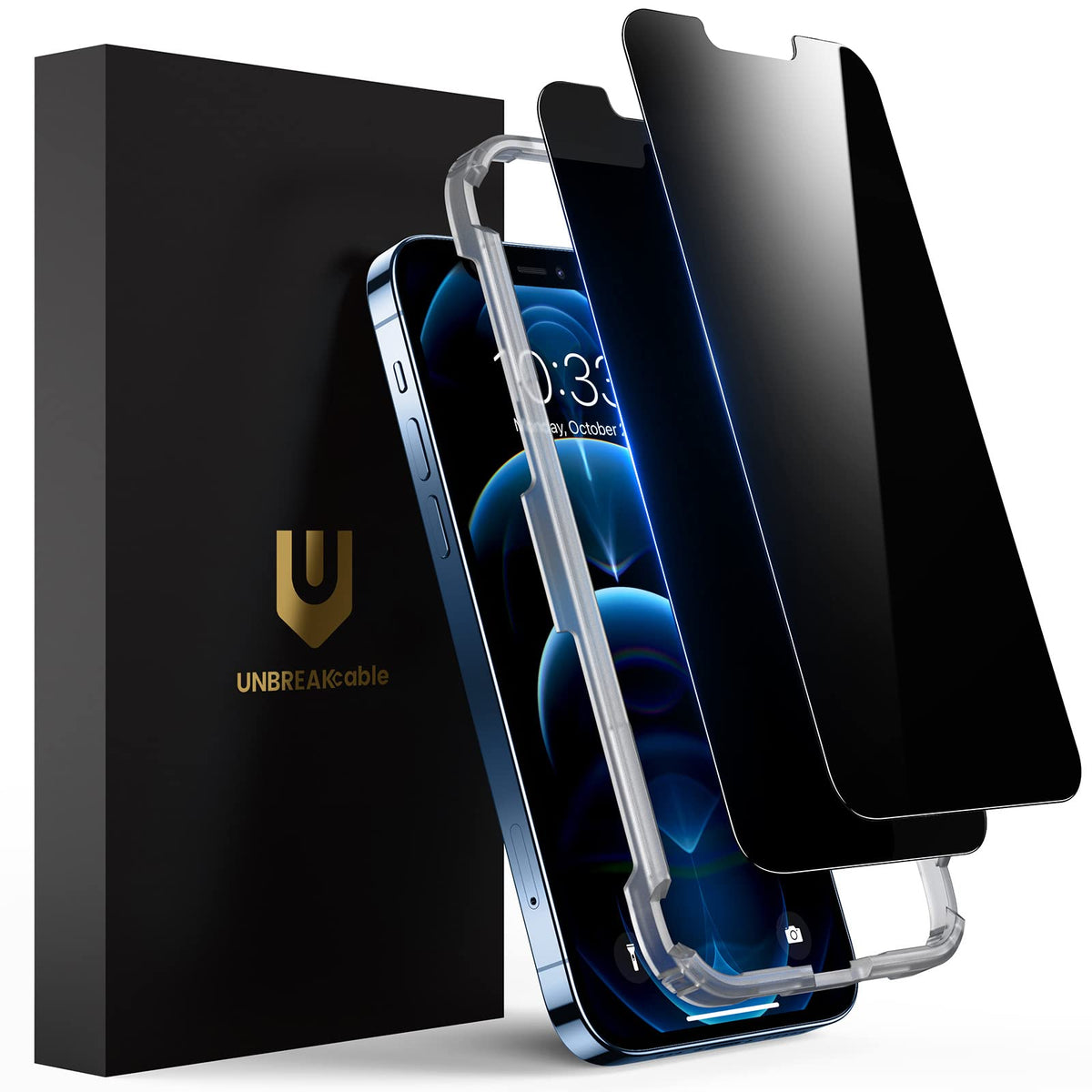 UNBREAKcable Privacy Screen Protector for iPhone 15, 2-Pack | True 28° Anti-Spy, Shatterproof Tempered Glass, 9H Hardness, Easy Install, Bubble-Free, Anti-Scratch, Case Friendly