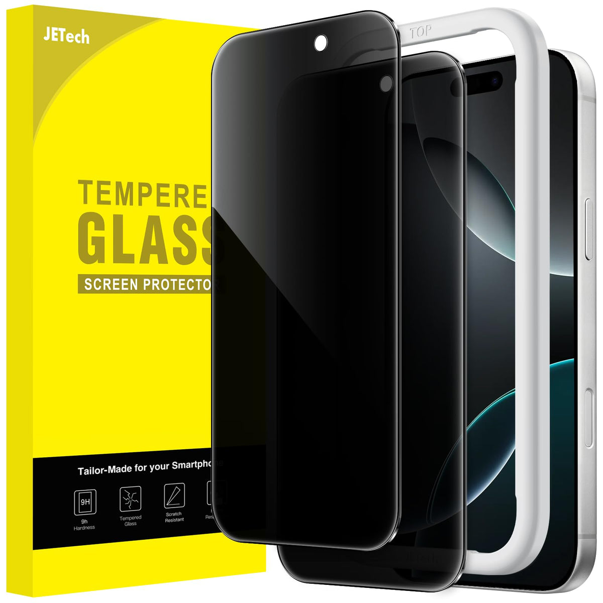 JETech Privacy Screen Protector for iPhone 16 Pro Max, 2-Pack | Anti-Spy Privacy Protection, Tempered Glass, Easy Installation Tool, Anti-Scratch Design